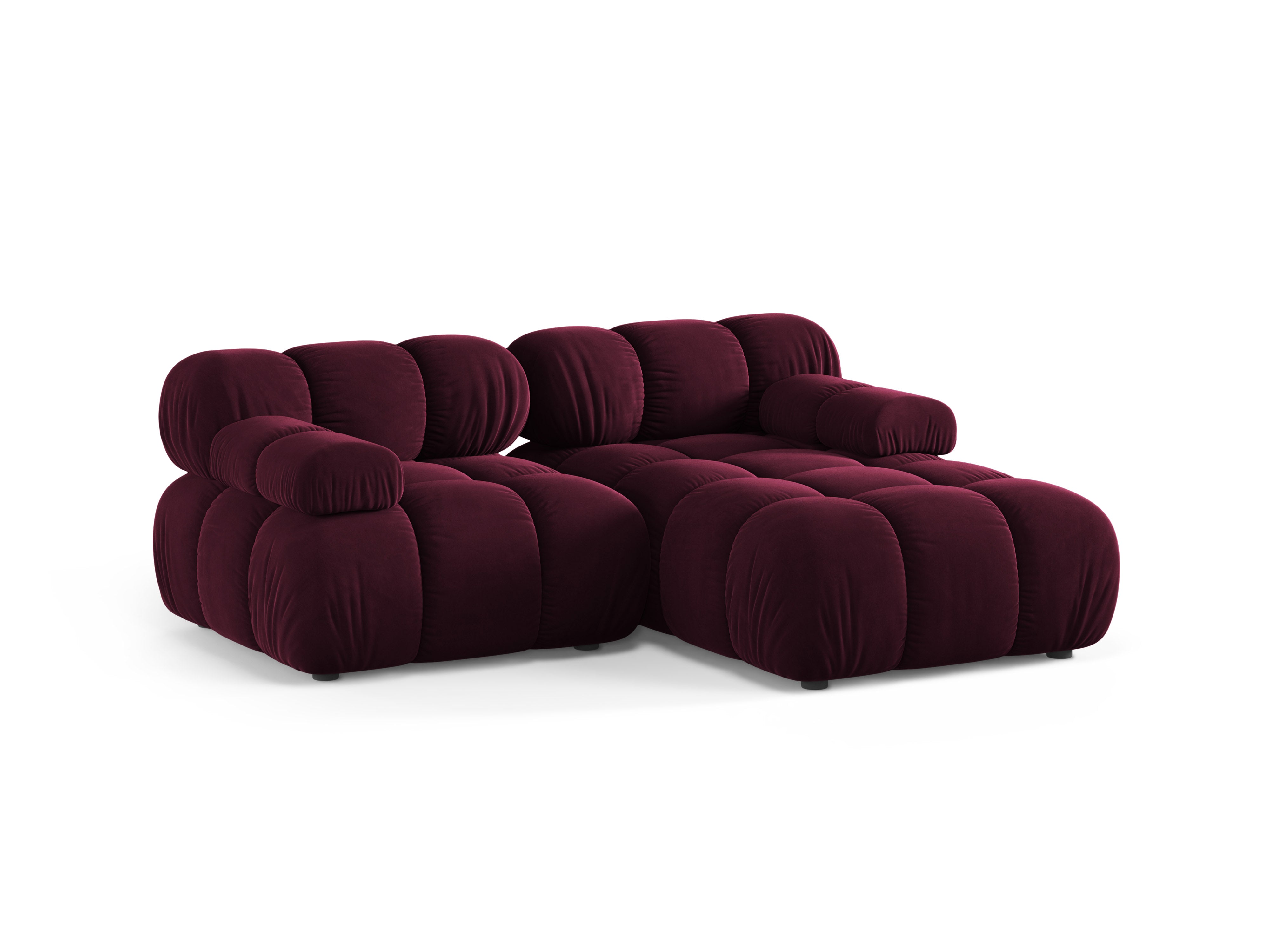 Tweepersoons hoekbank rechts BELLIS in bordeauxkleurig velours