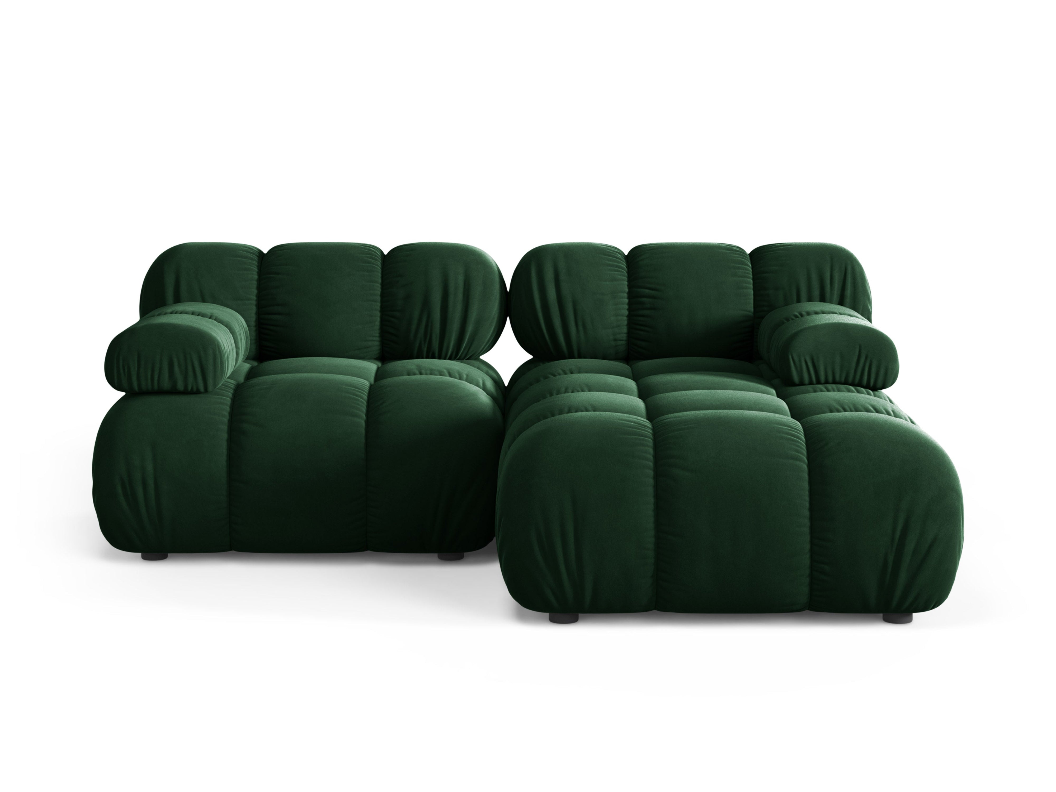 Velvet hoekbank voor 2 personen, rechts, BELLIS in flessengroen.