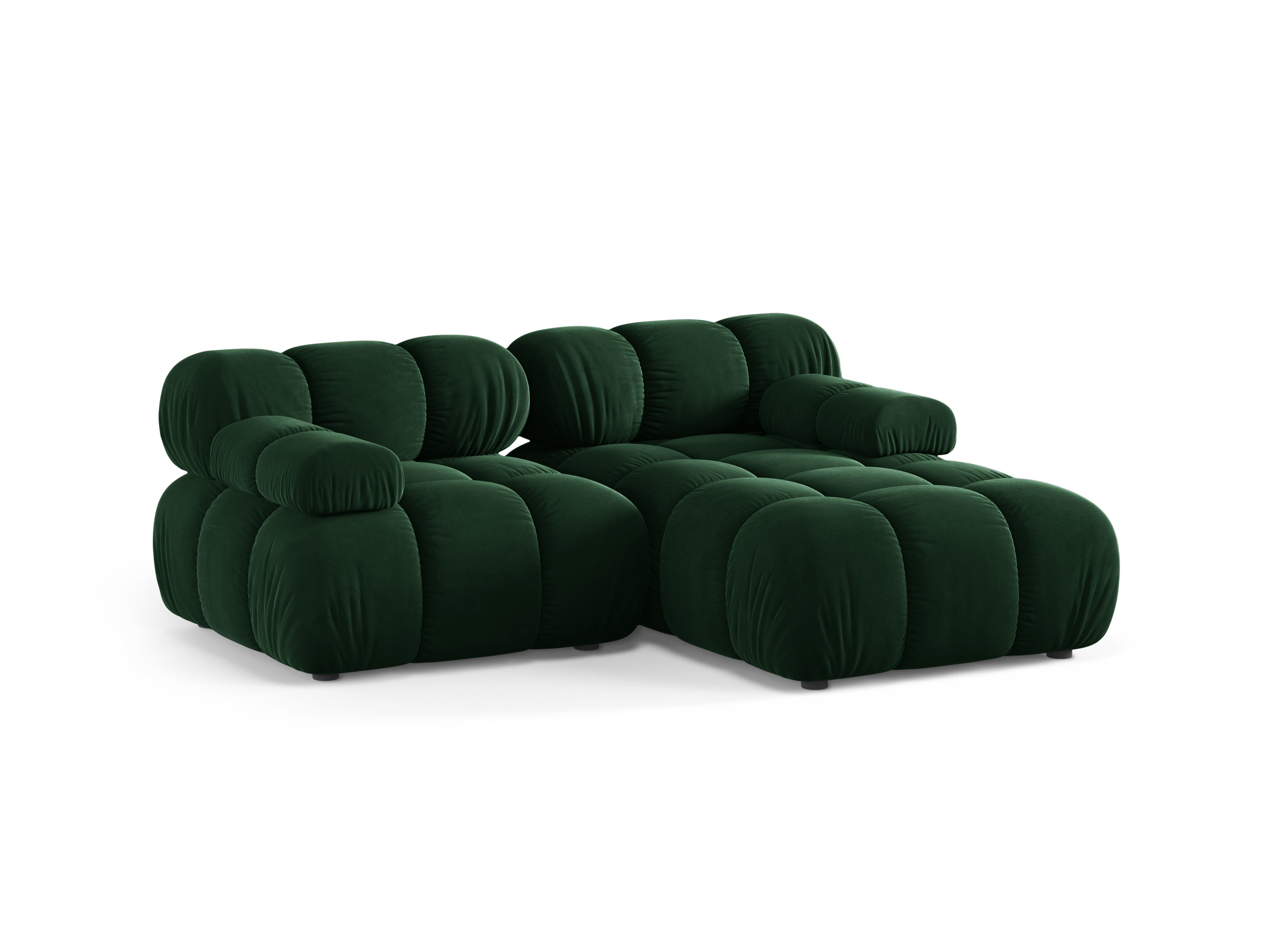 Velvet hoekbank voor 2 personen, rechts, BELLIS in flessengroen.