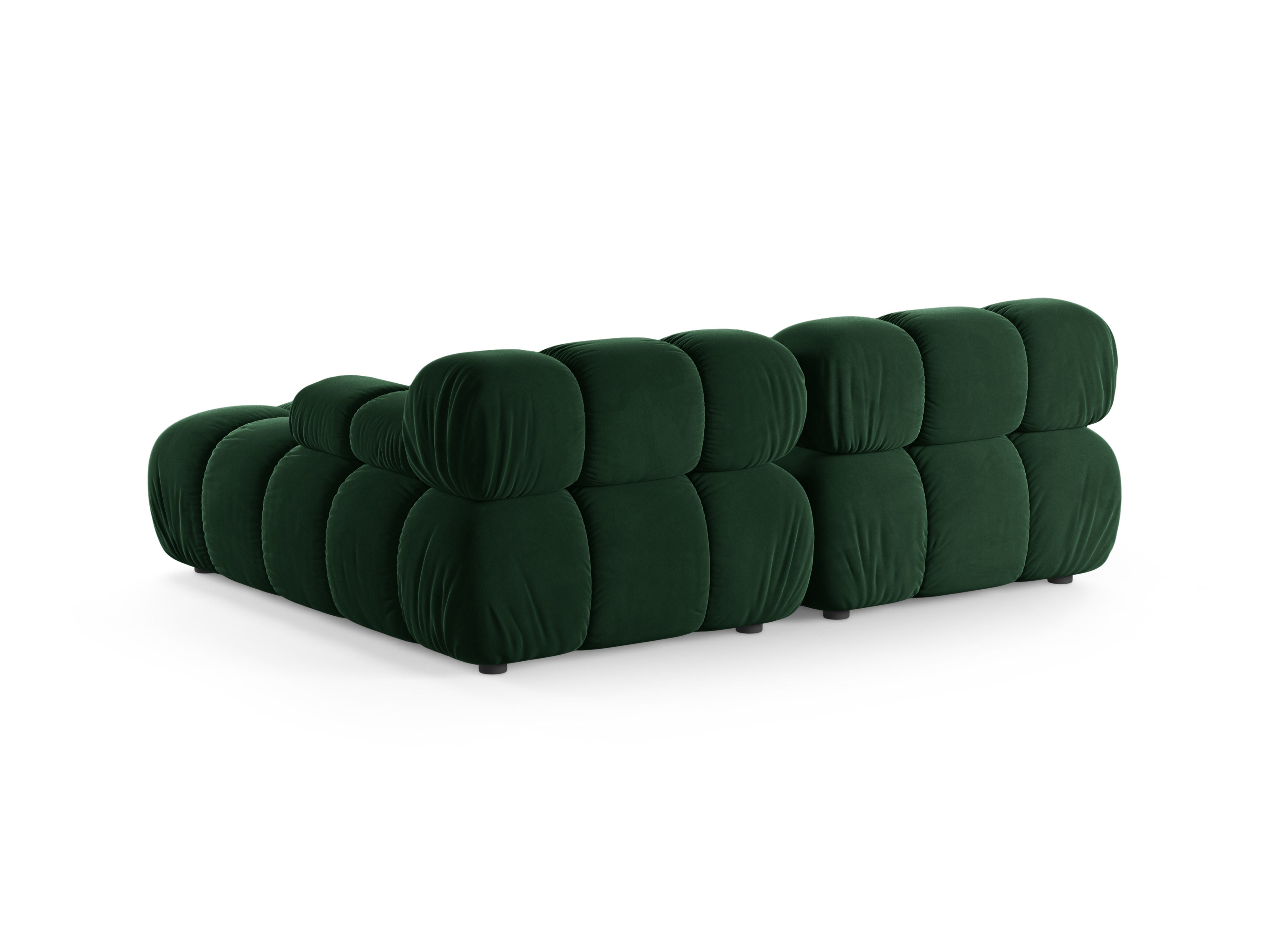 Velvet hoekbank voor 2 personen, rechts, BELLIS in flessengroen.