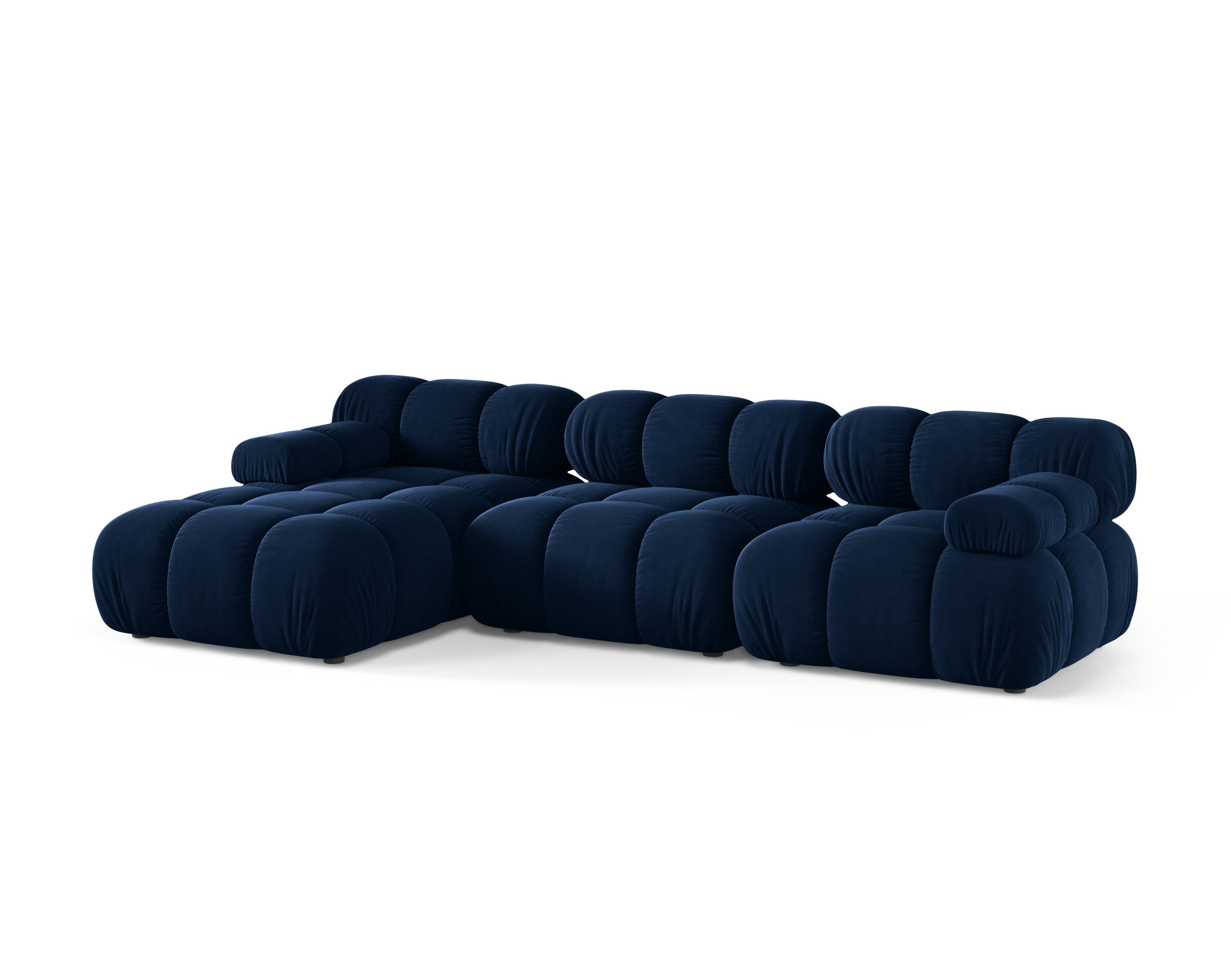 Driepersoons linkszijdige fluwelen hoekbank BELLIS in koninklijk blauw