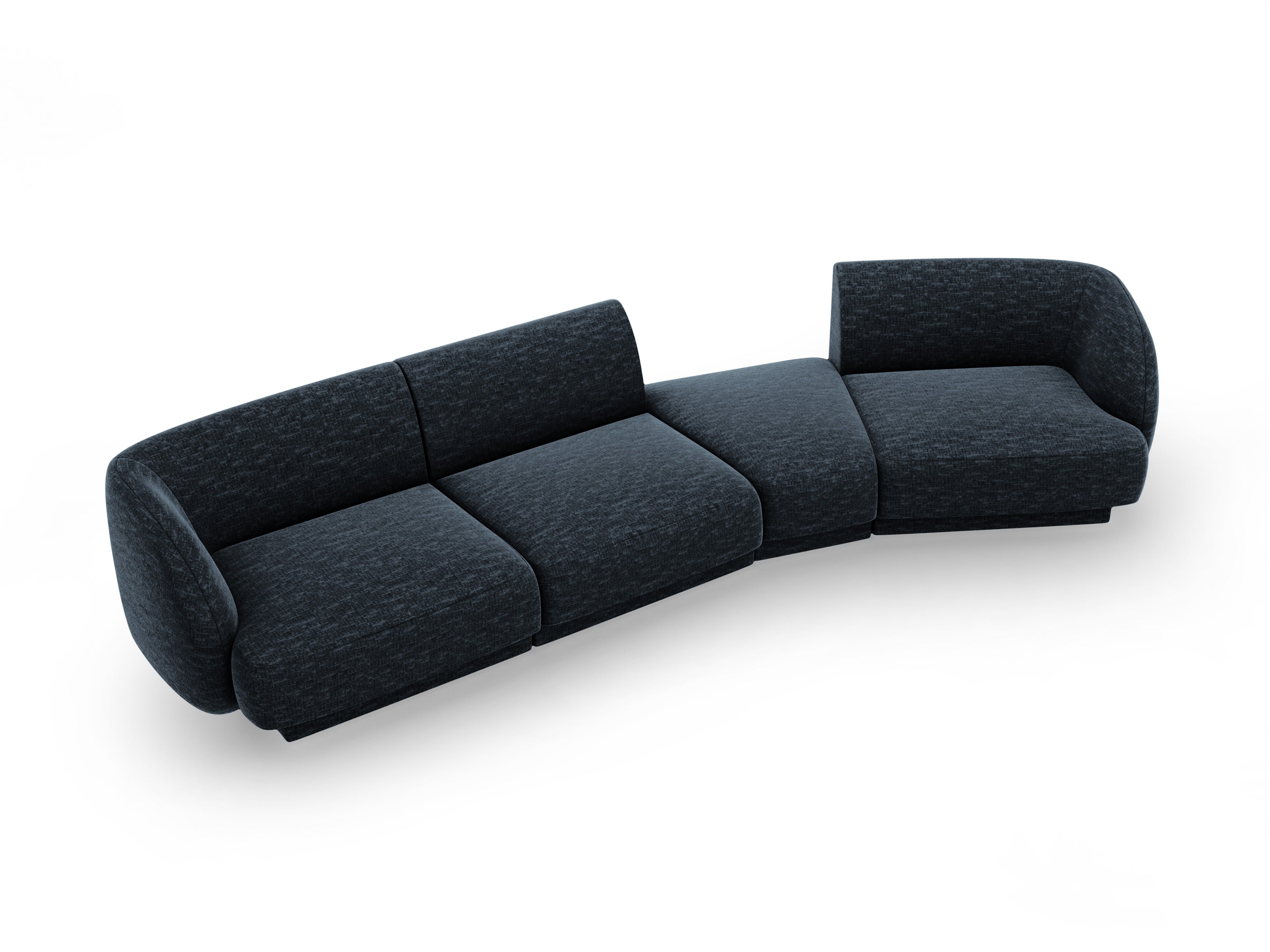 Right-facing modular sofa for 6 people MILEY royal blue silky chenille