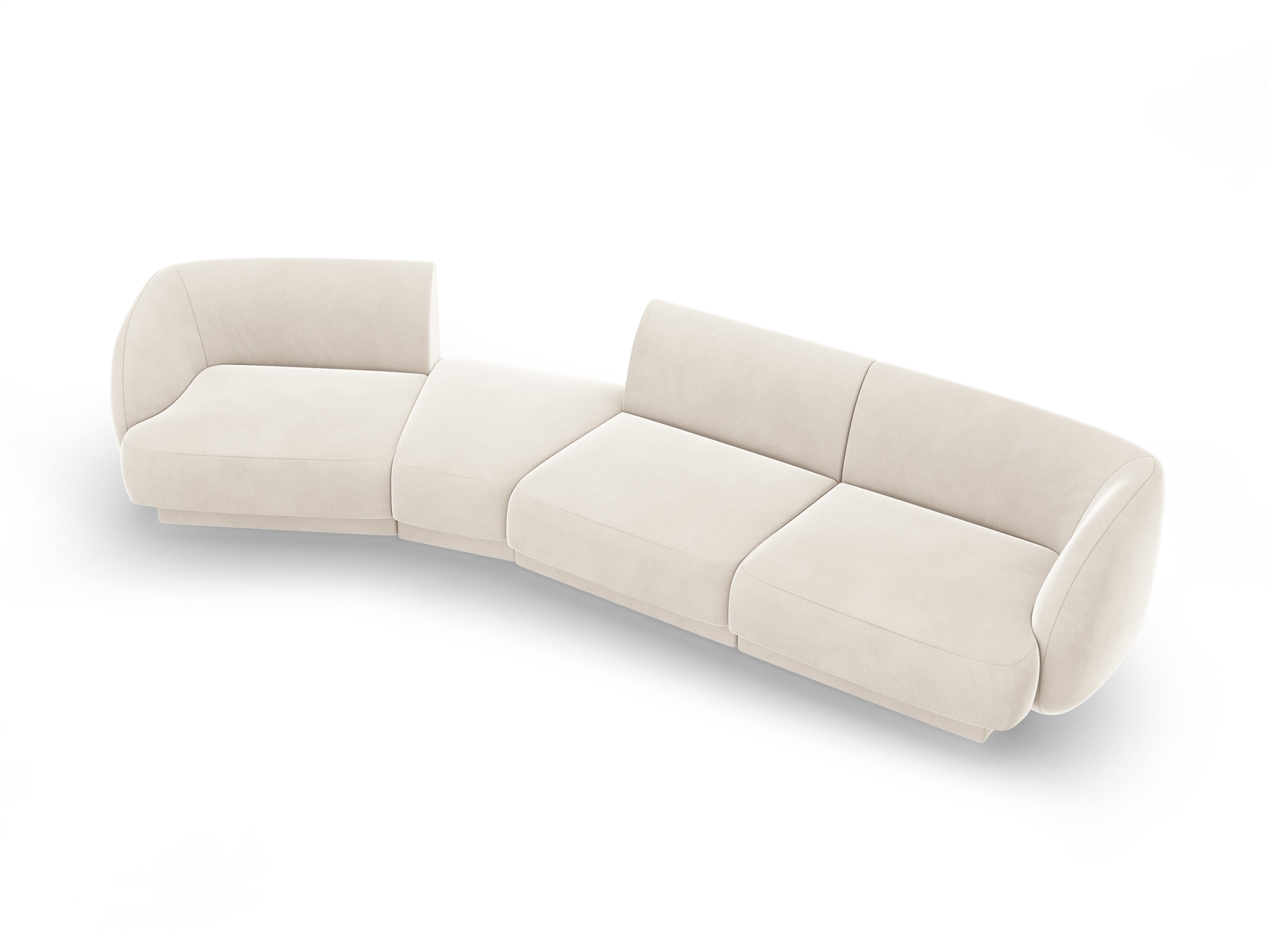 Left-facing modular sofa for 6 people in velvet MILEY light beige