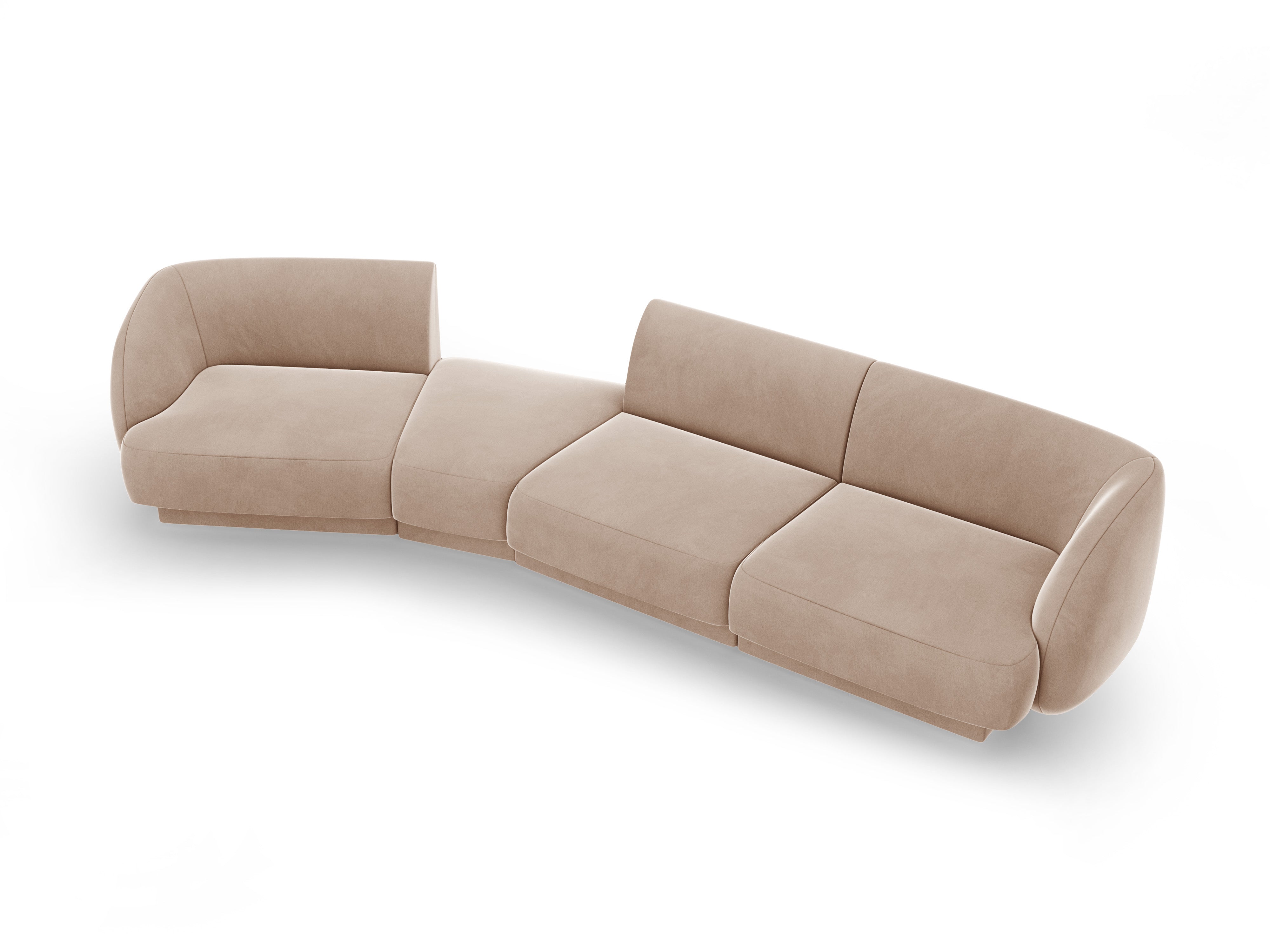 Left-sided modular sofa for 6 people in velvet MILEY cappuccino