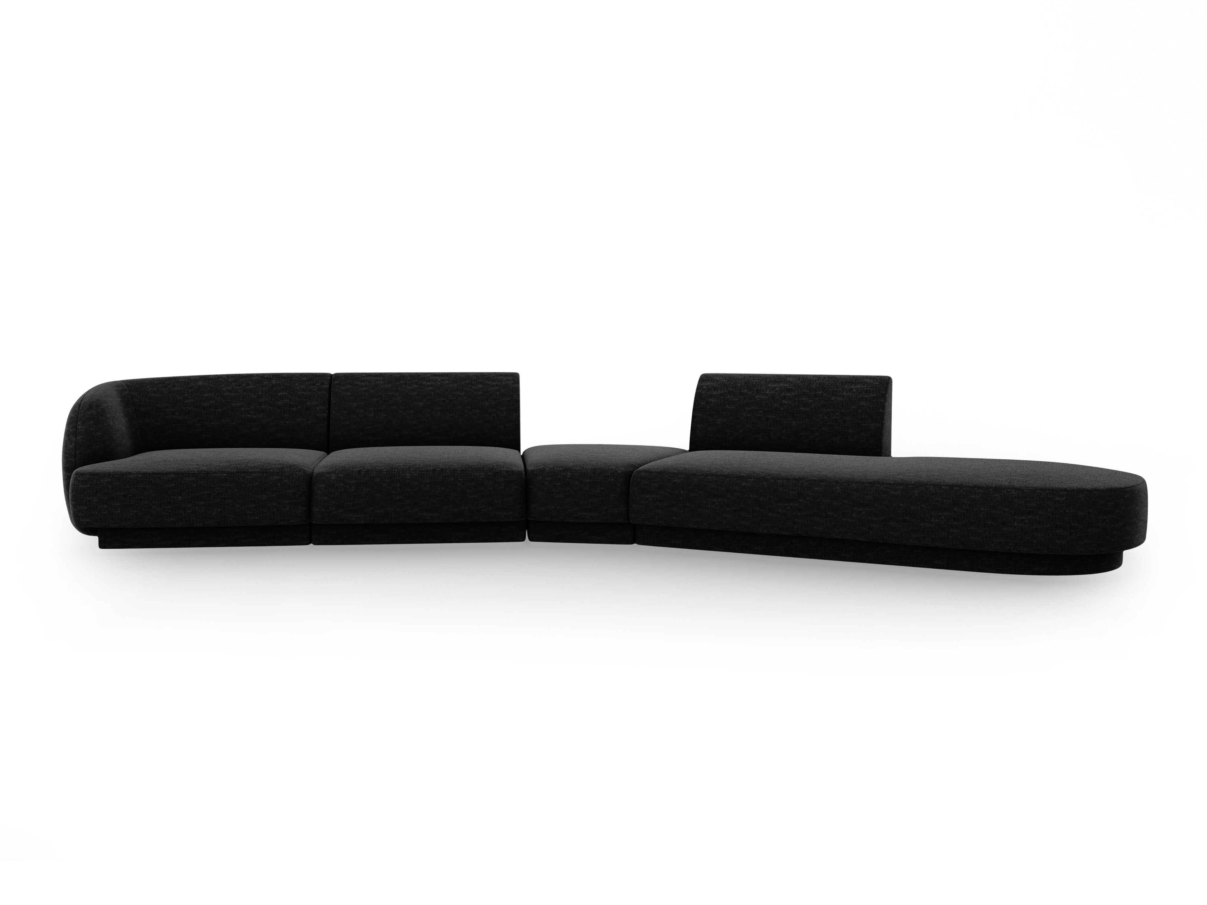 Modularer, rechtsseitiger 7-sitziger Ecksofa MILEY aus schwarzem Chenille