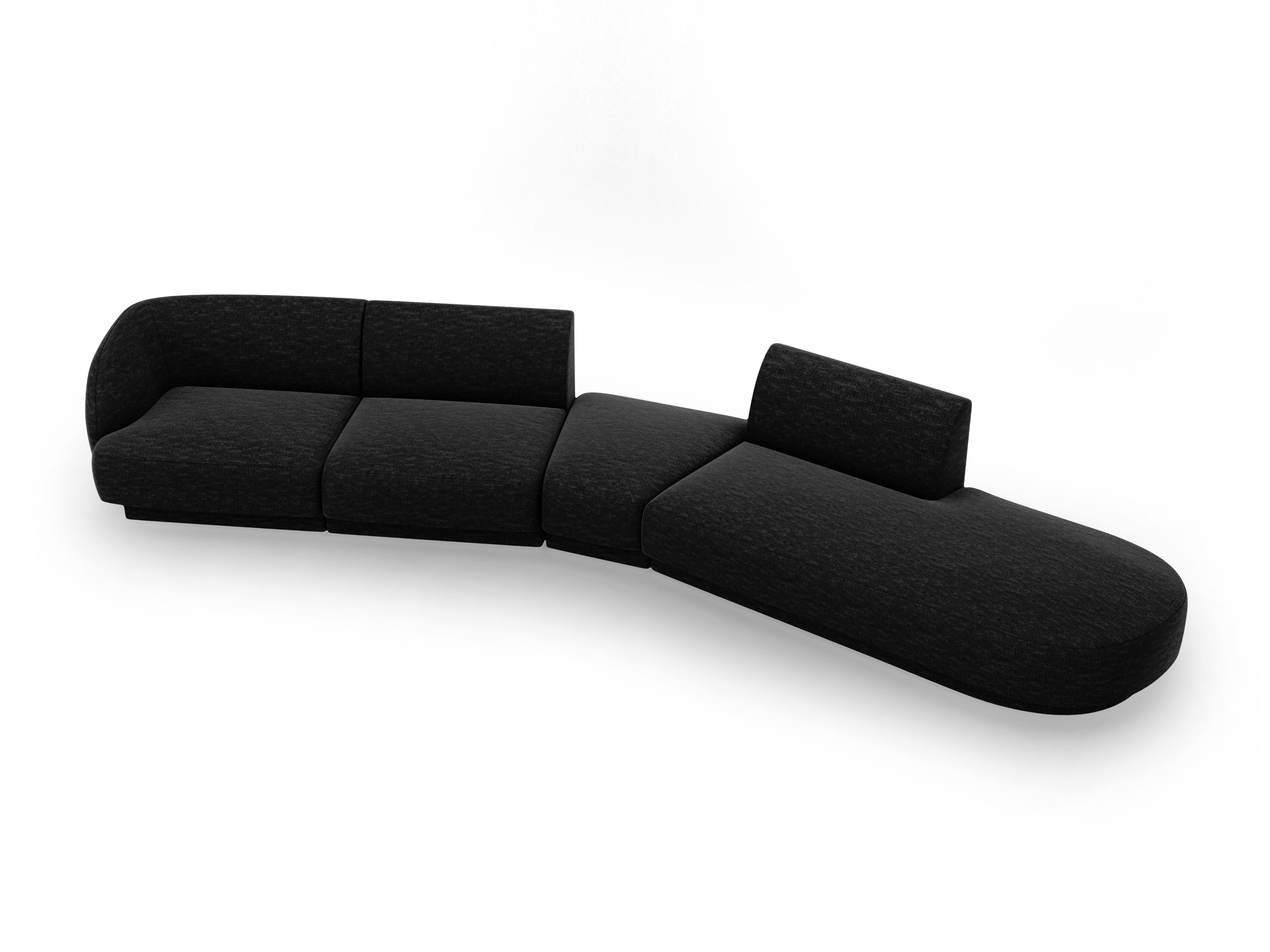 Modularer, rechtsseitiger 7-sitziger Ecksofa MILEY aus schwarzem Chenille