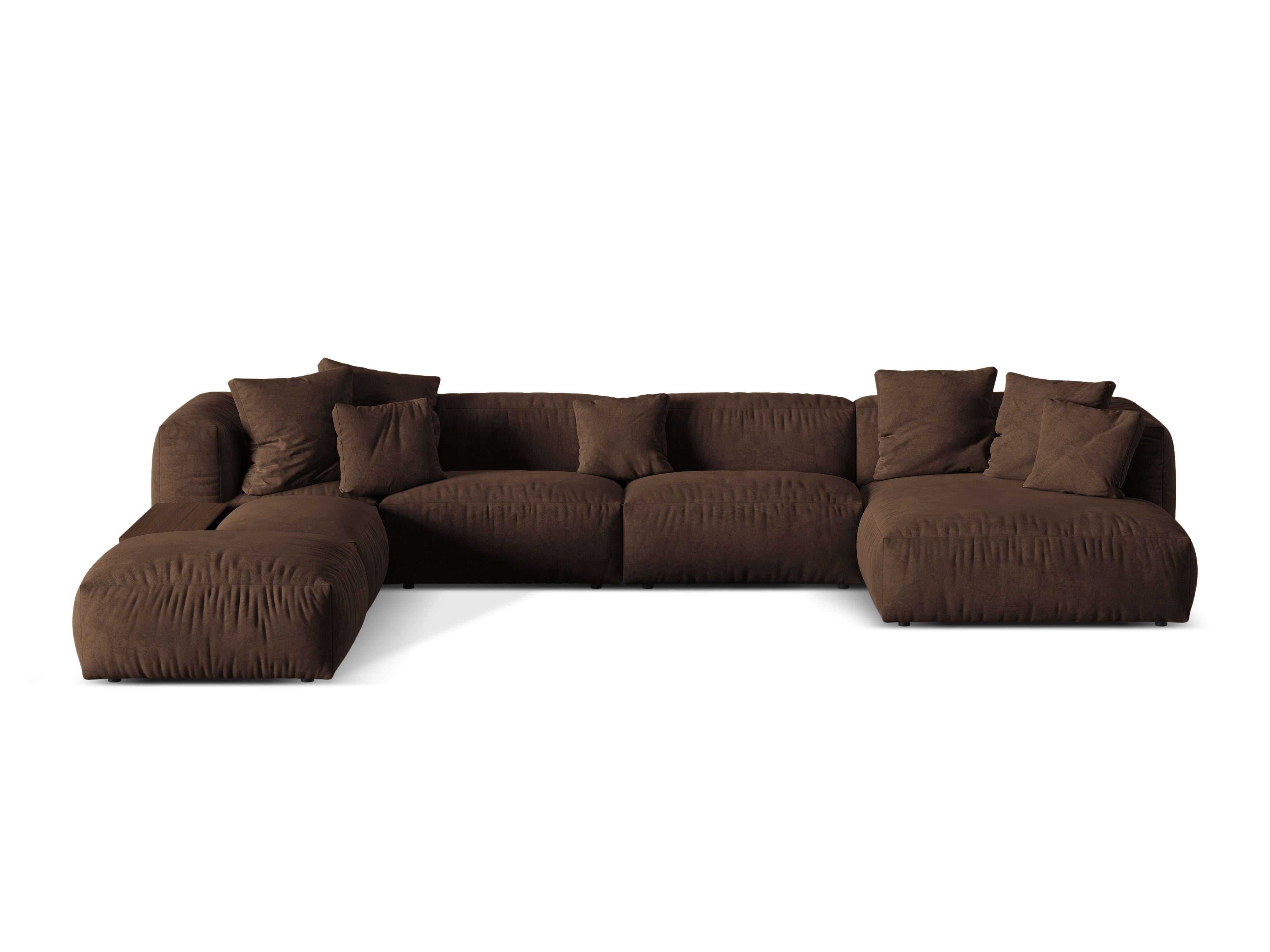Panoramisch linkszijdige fluwelen hoekbank MARTINA in chocoladekleur