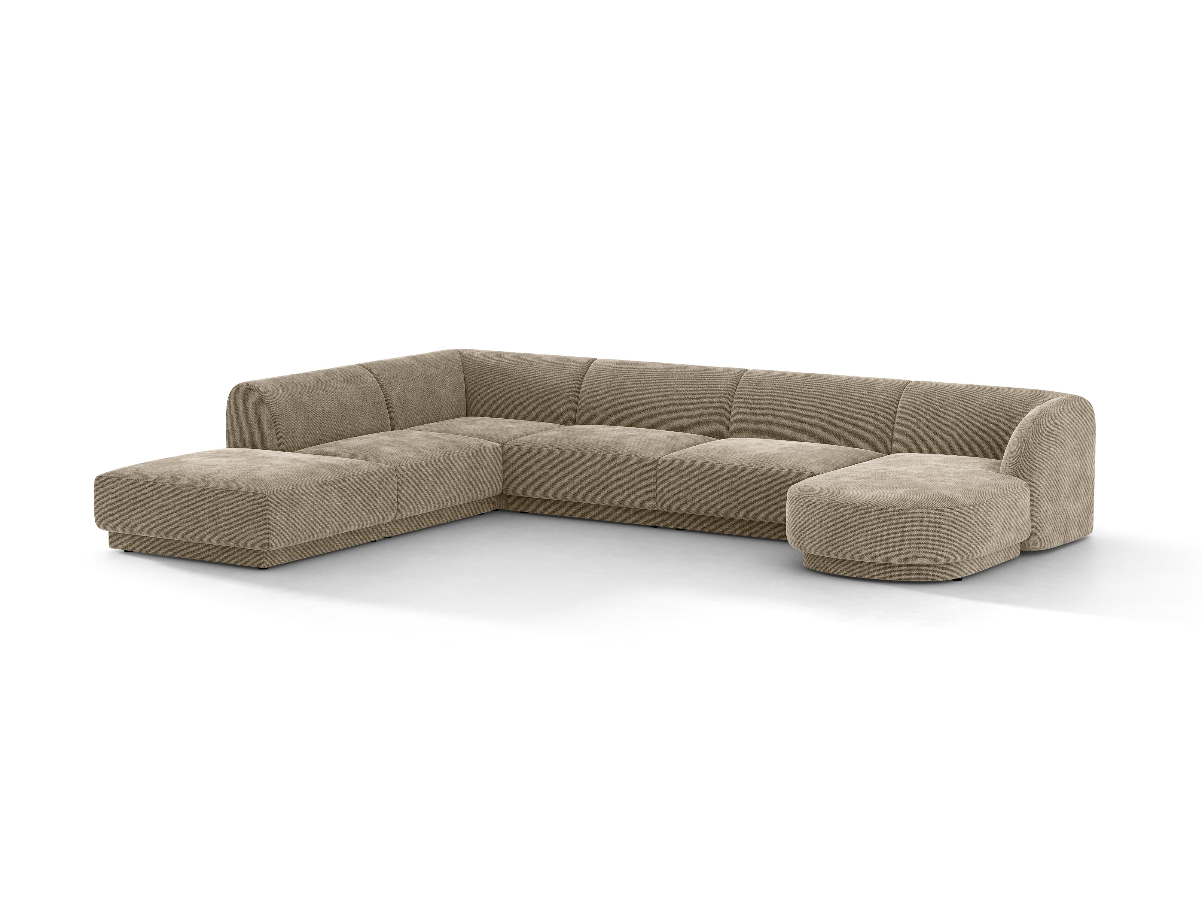 Narożnik lewostronny panoramiczny 6-osobowy MILEY beżowy szenil jedwabisty – sofa narożna