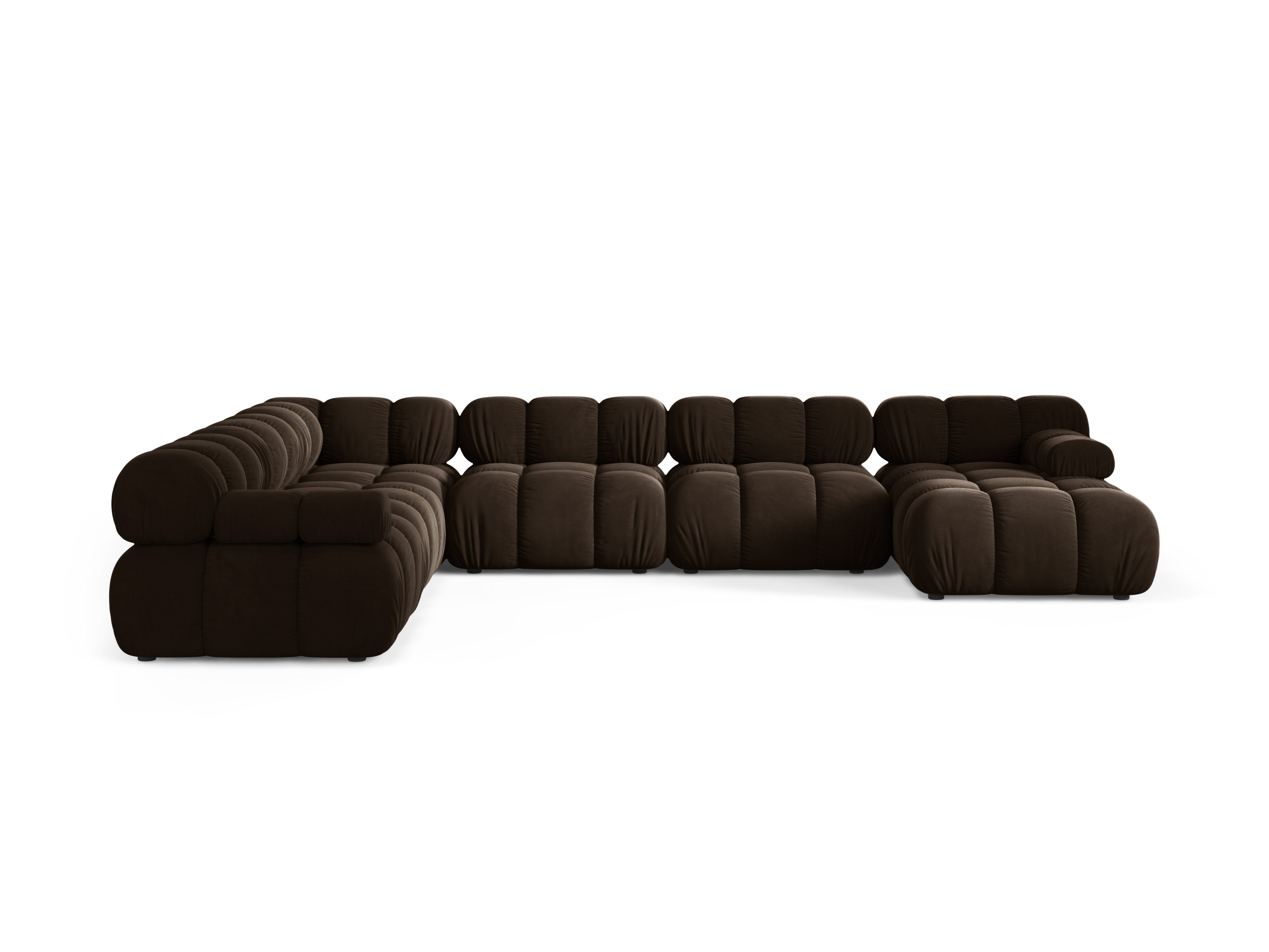Panoramisch fluwelen hoekbank BELLIS links in chocolade kleur