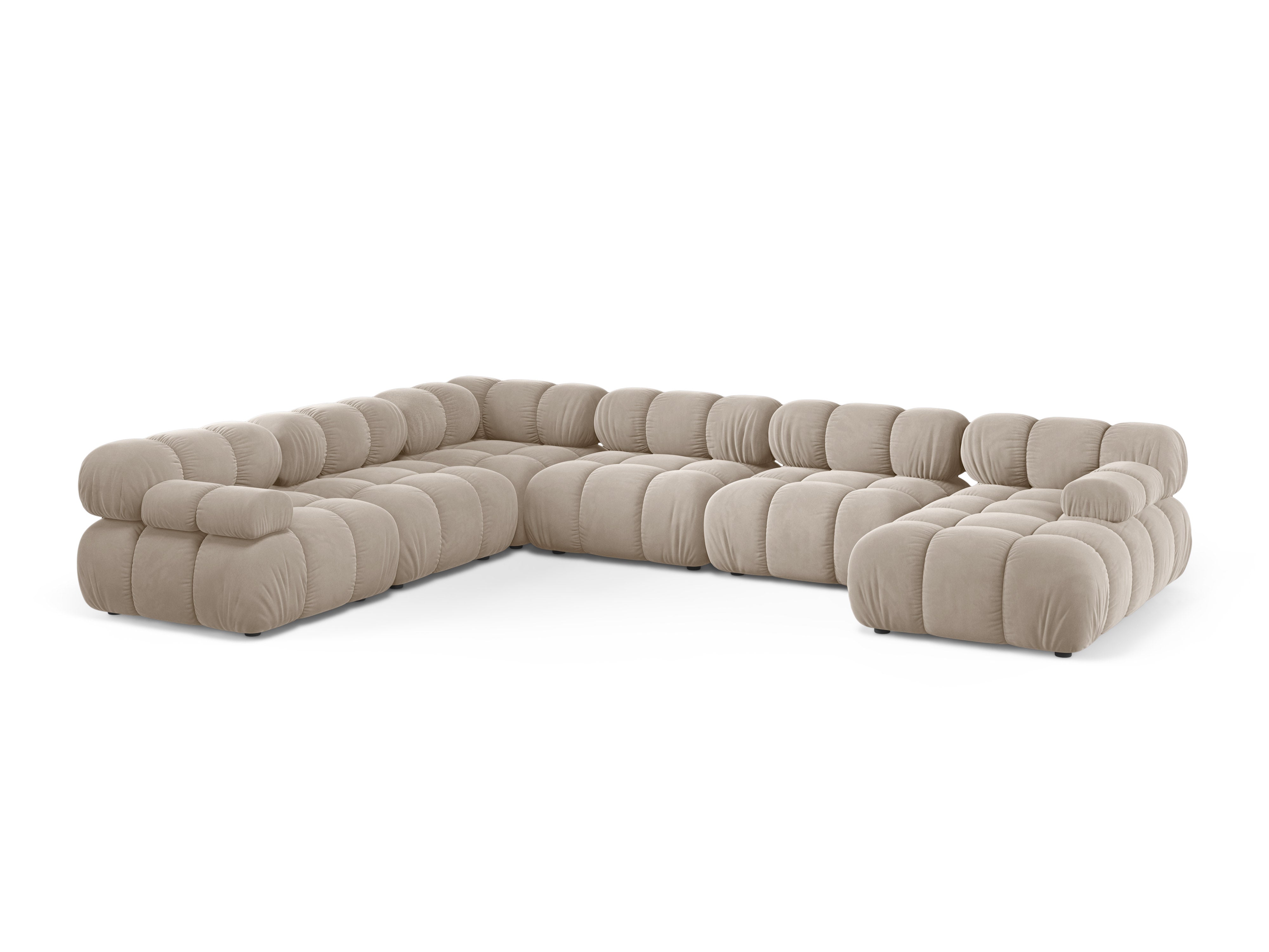Panoramisch hoekbank van fluweel, links BELLIS, beige