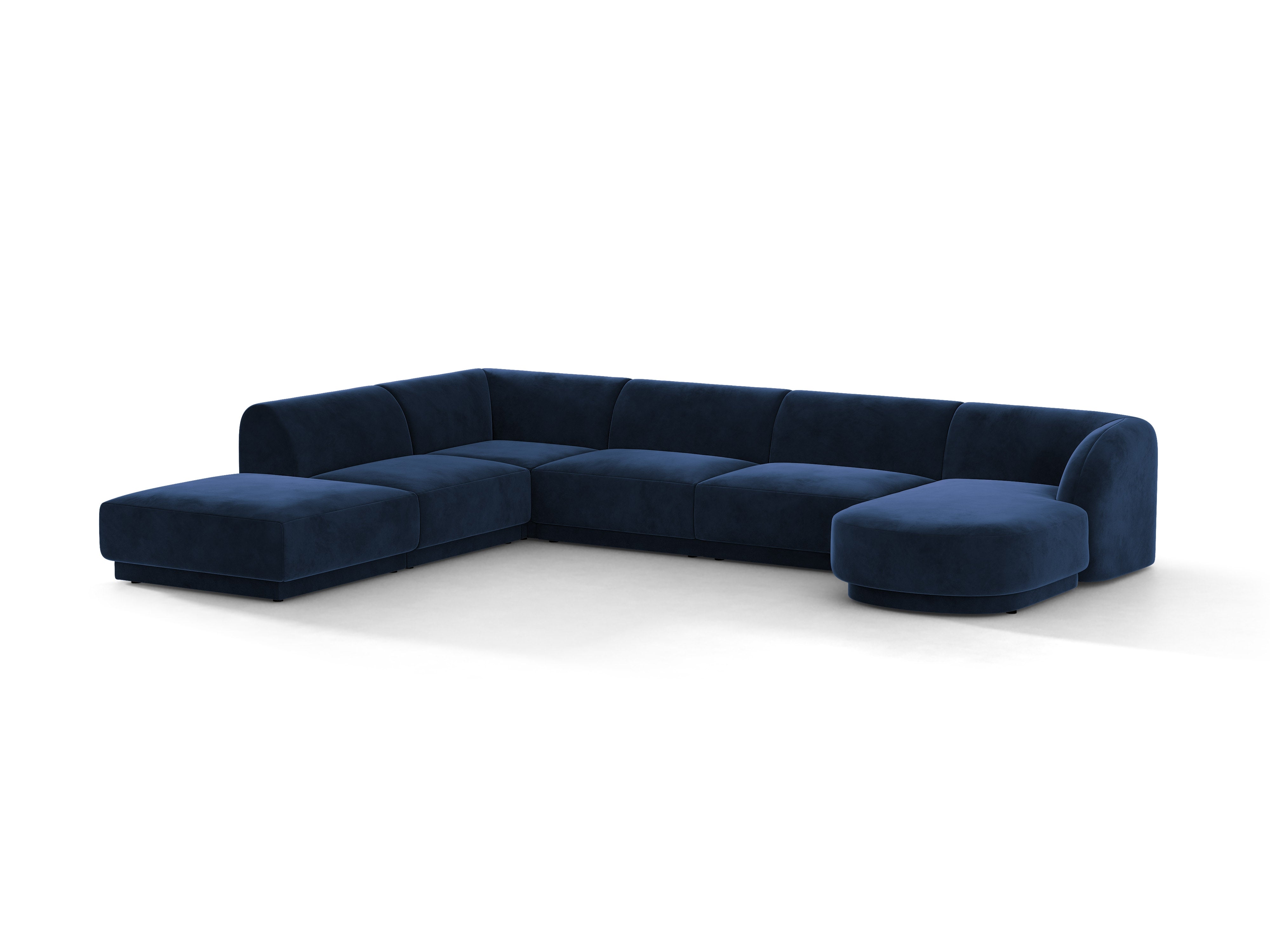 Velours hoekbank voor 6 personen in U-vorm, links MILEY, marineblauw