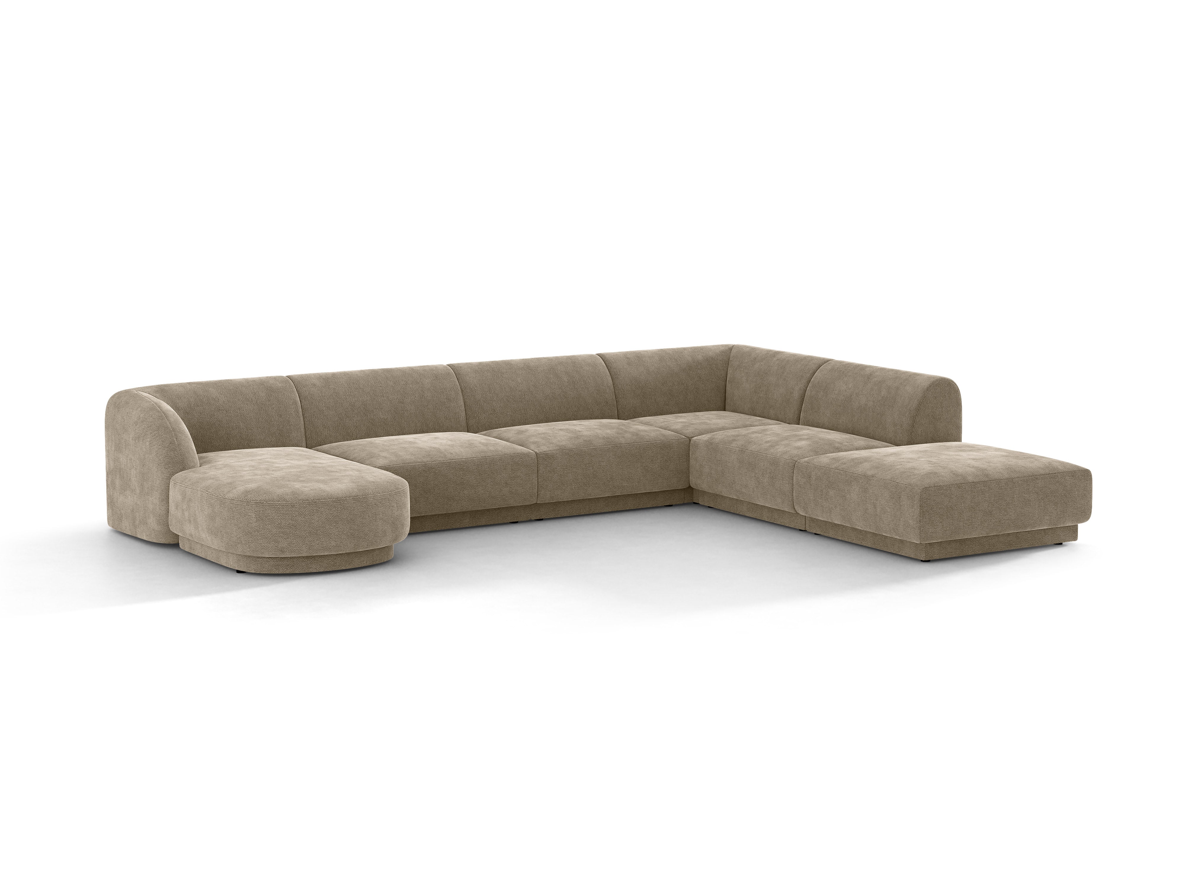 Narożnik prawostronny panoramiczny 6-osobowy MILEY beżowy szenil jedwabisty – sofa narożna
