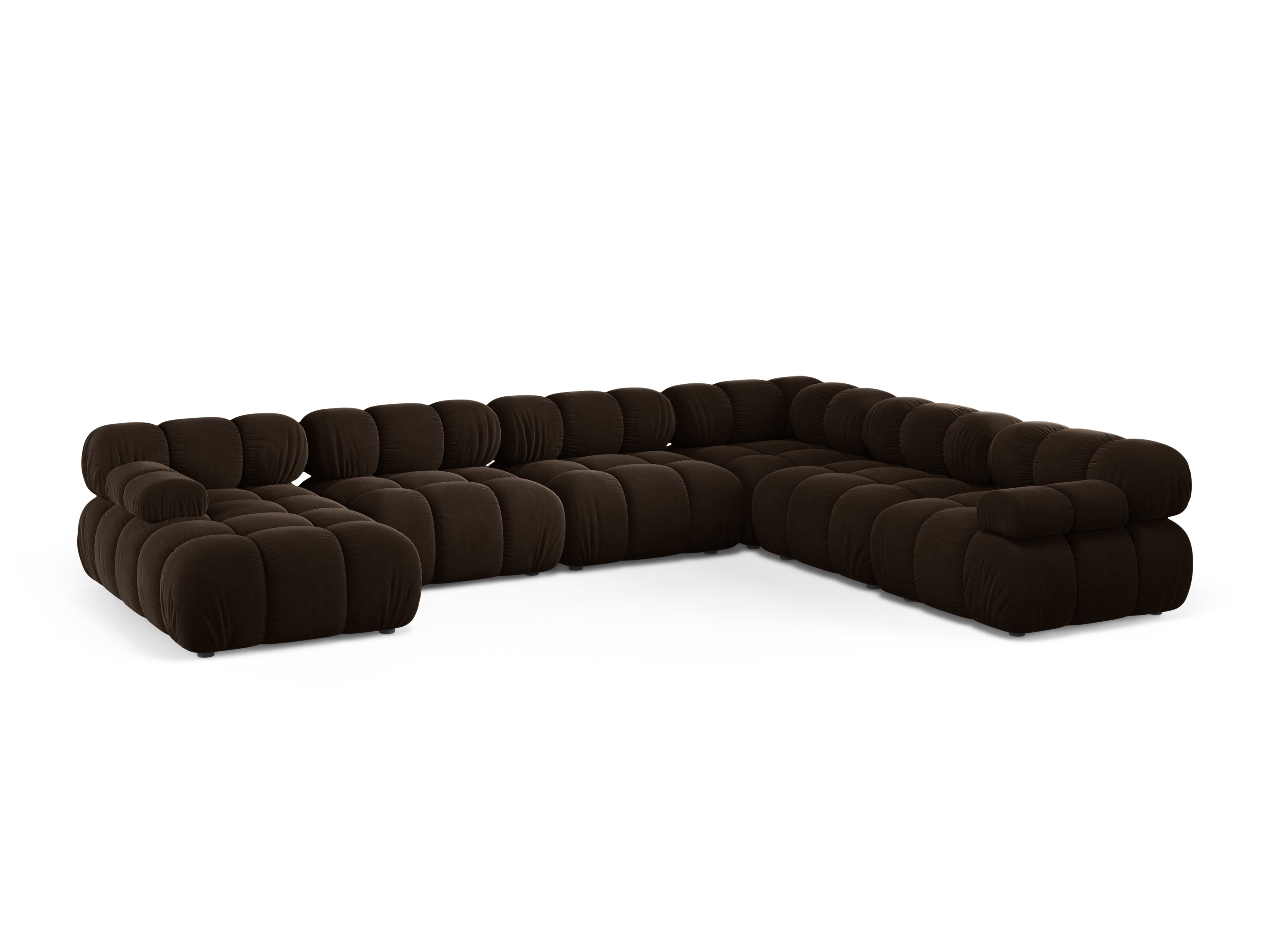 Panoramische fluwelen hoekbank rechts BELLIS in chocoladekleur