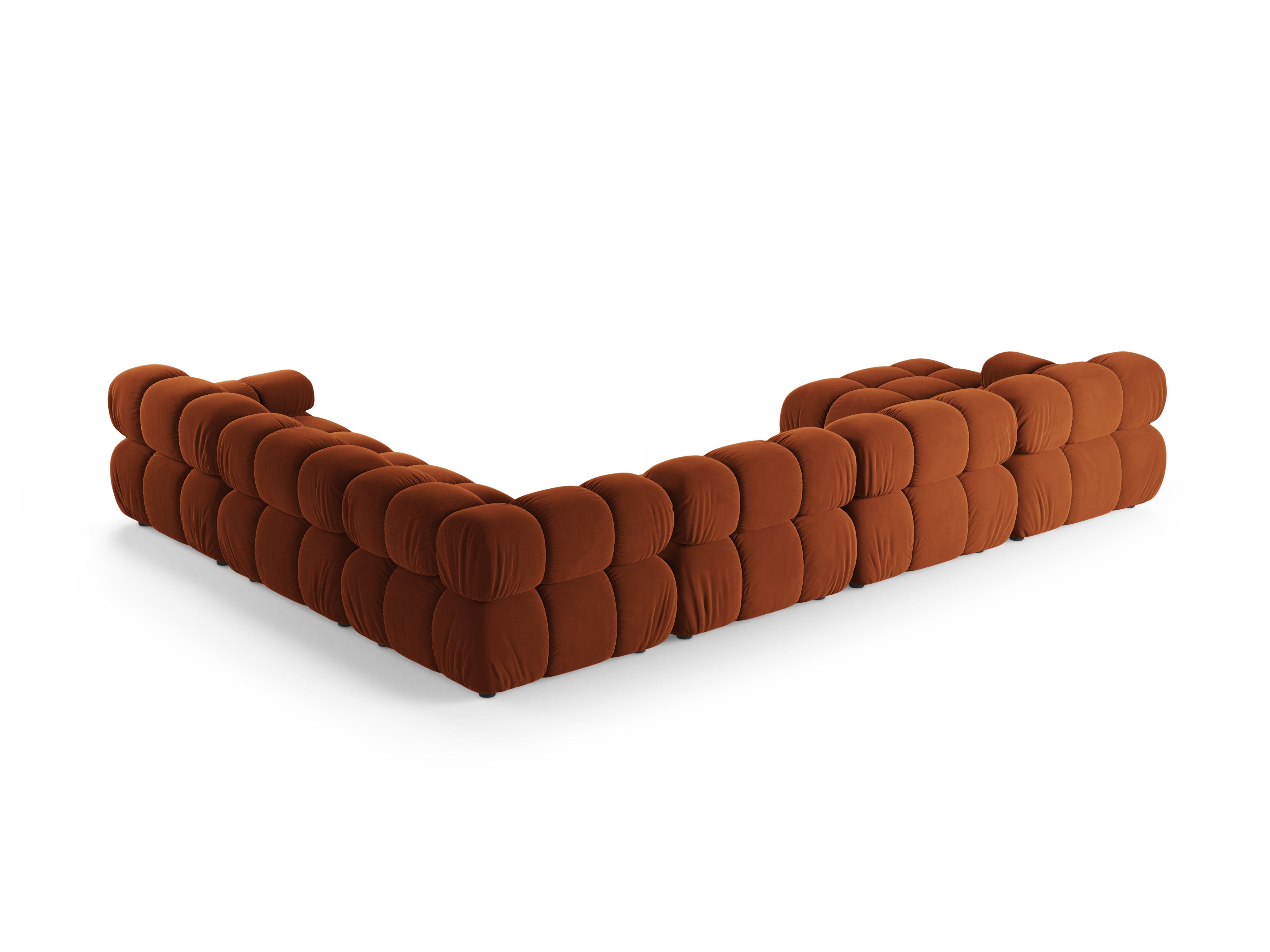 Panoramische fluwelen hoekbank rechts BELLIS in baksteenkleur