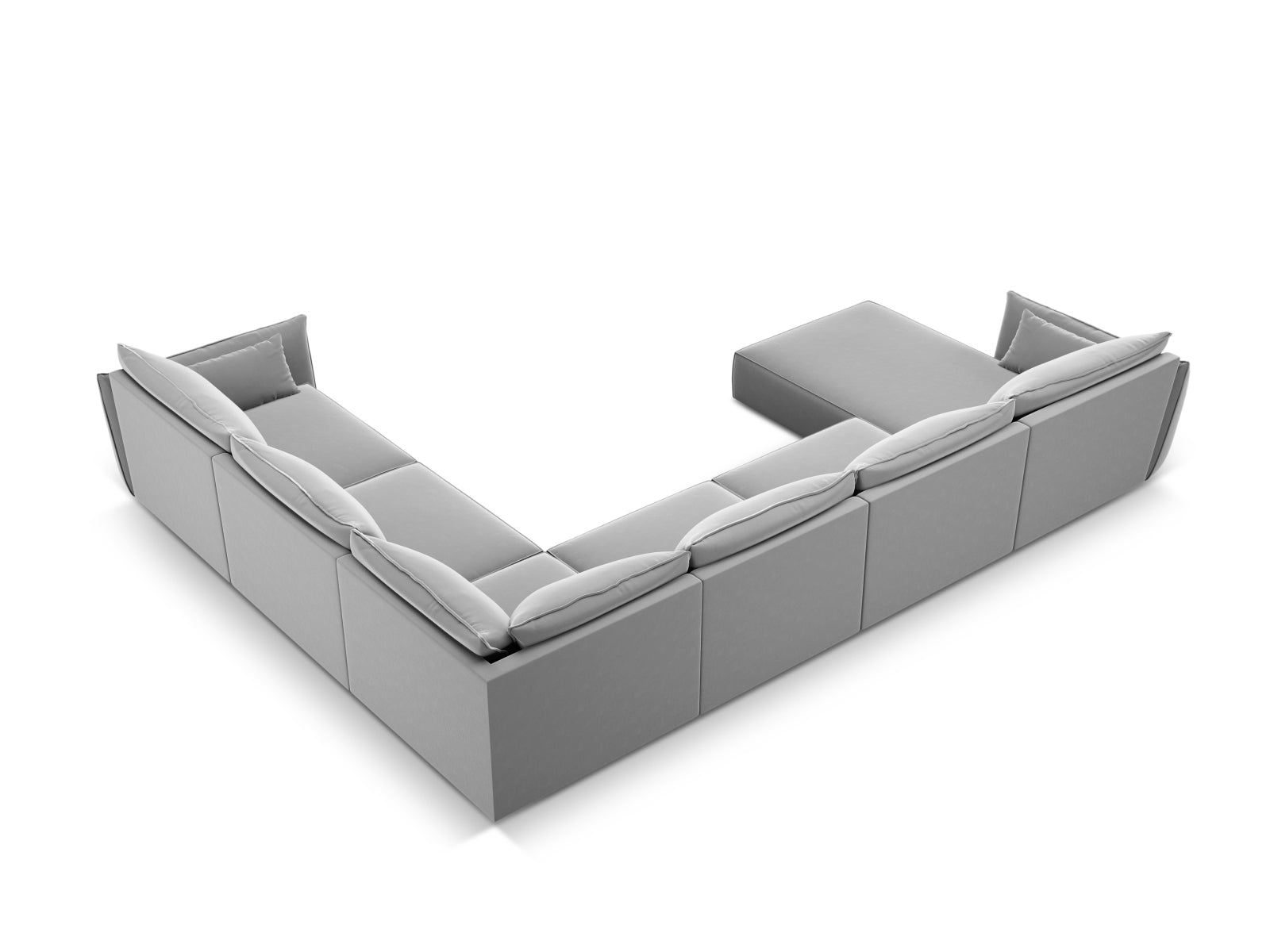 Narożnik aksamitny panoramiczny prawostronny 8-osobowy KAELLE szary – ujęcie tylne