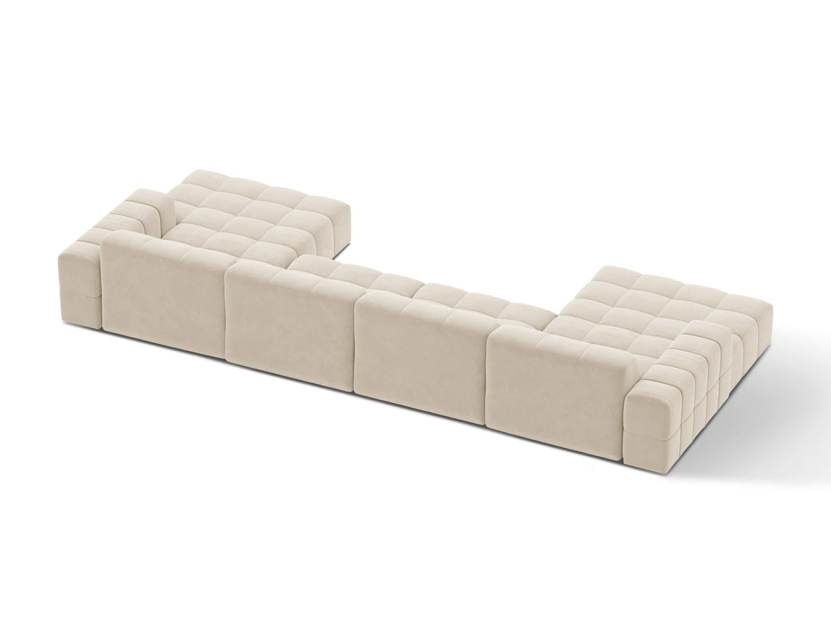 Sofa aksamitna panoramiczna 6-osobowa JENNIFER jasnobeżowy Bluvel – ujęcie tylne