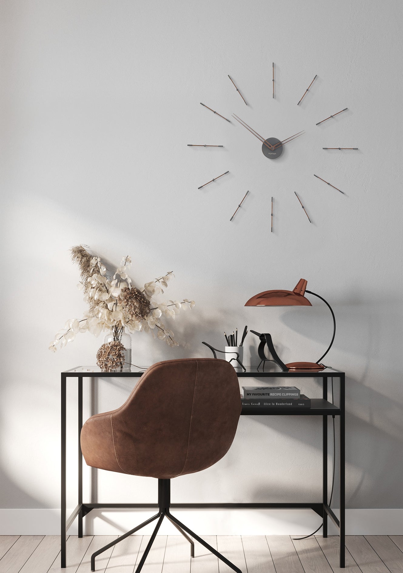 Wanduhr MERLIN MINI aus Nussbaumholz mit verchromter Oberfläche