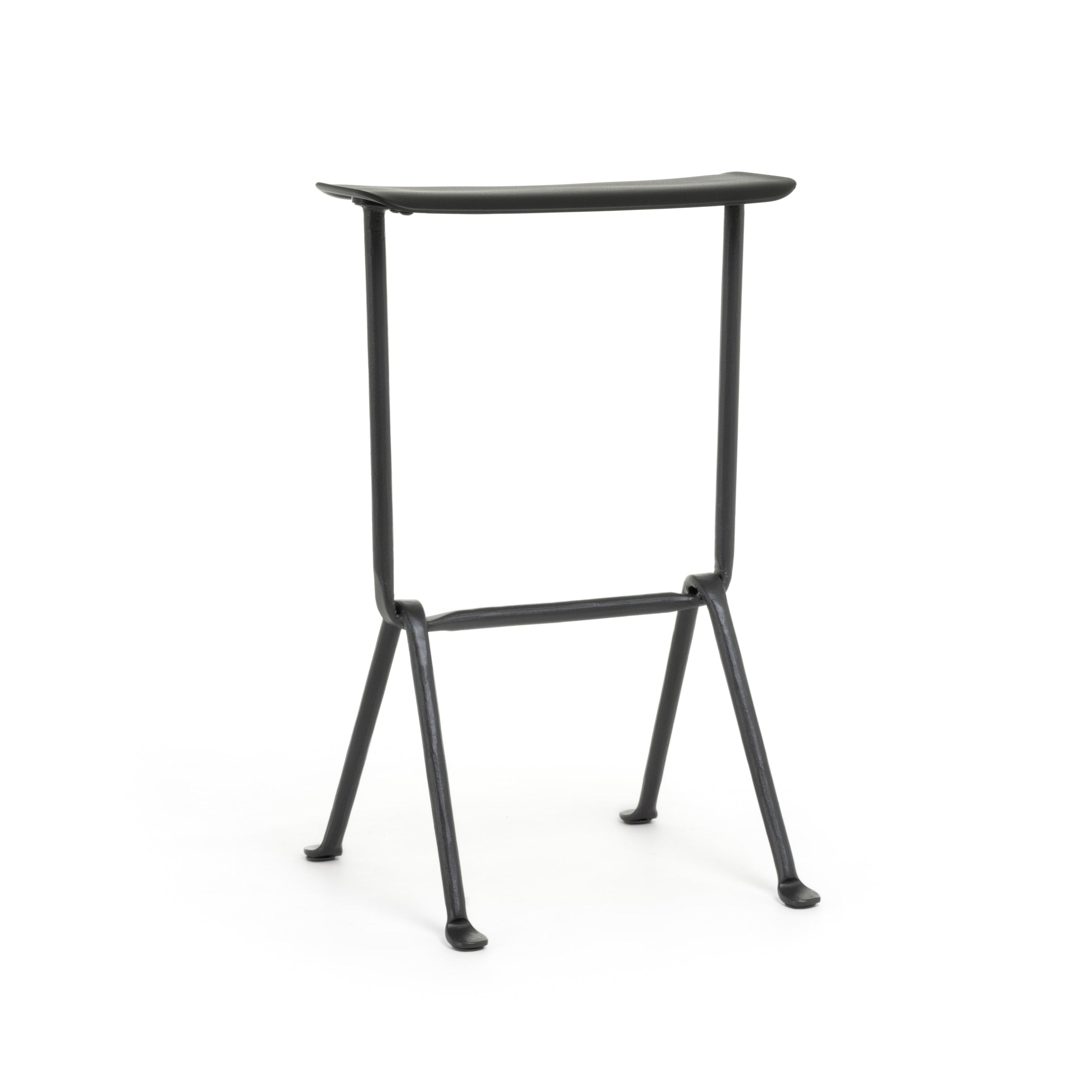 OFFICINA Barhocker, anthrazitfarbenes Gestell, schwarzer Ledersitz