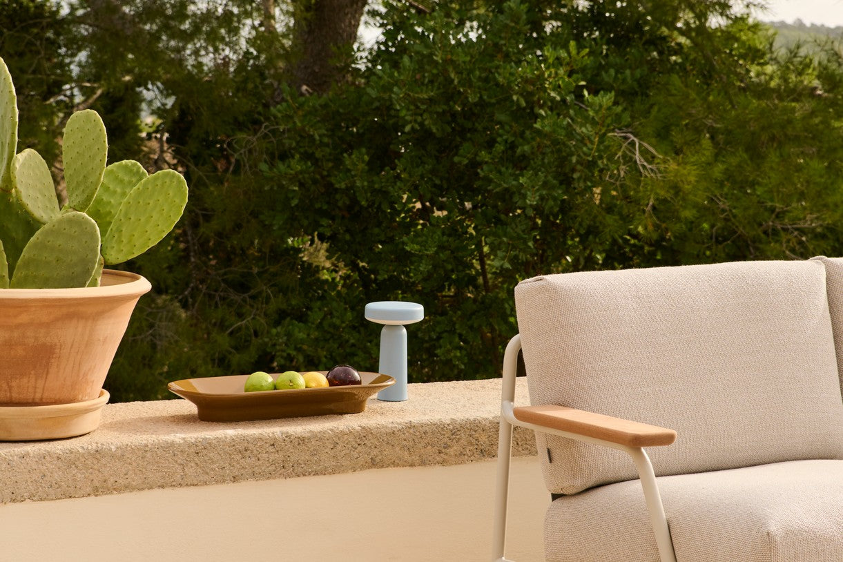 Outdoor 2-Seater Sofa with Armrests SETTLE Light Gray with Gray Base [Amelia]