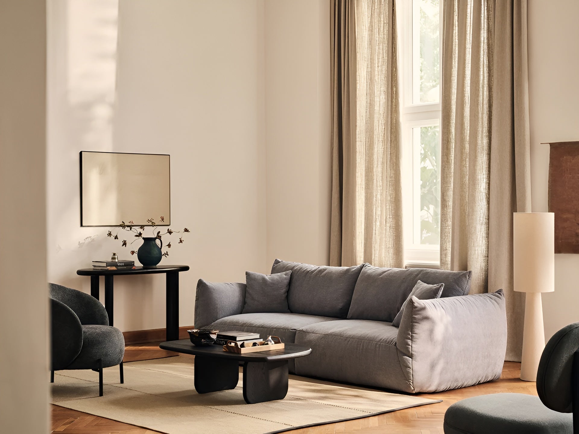 Modulares Samtsofa CHRIS - breites mittleres Element grau
