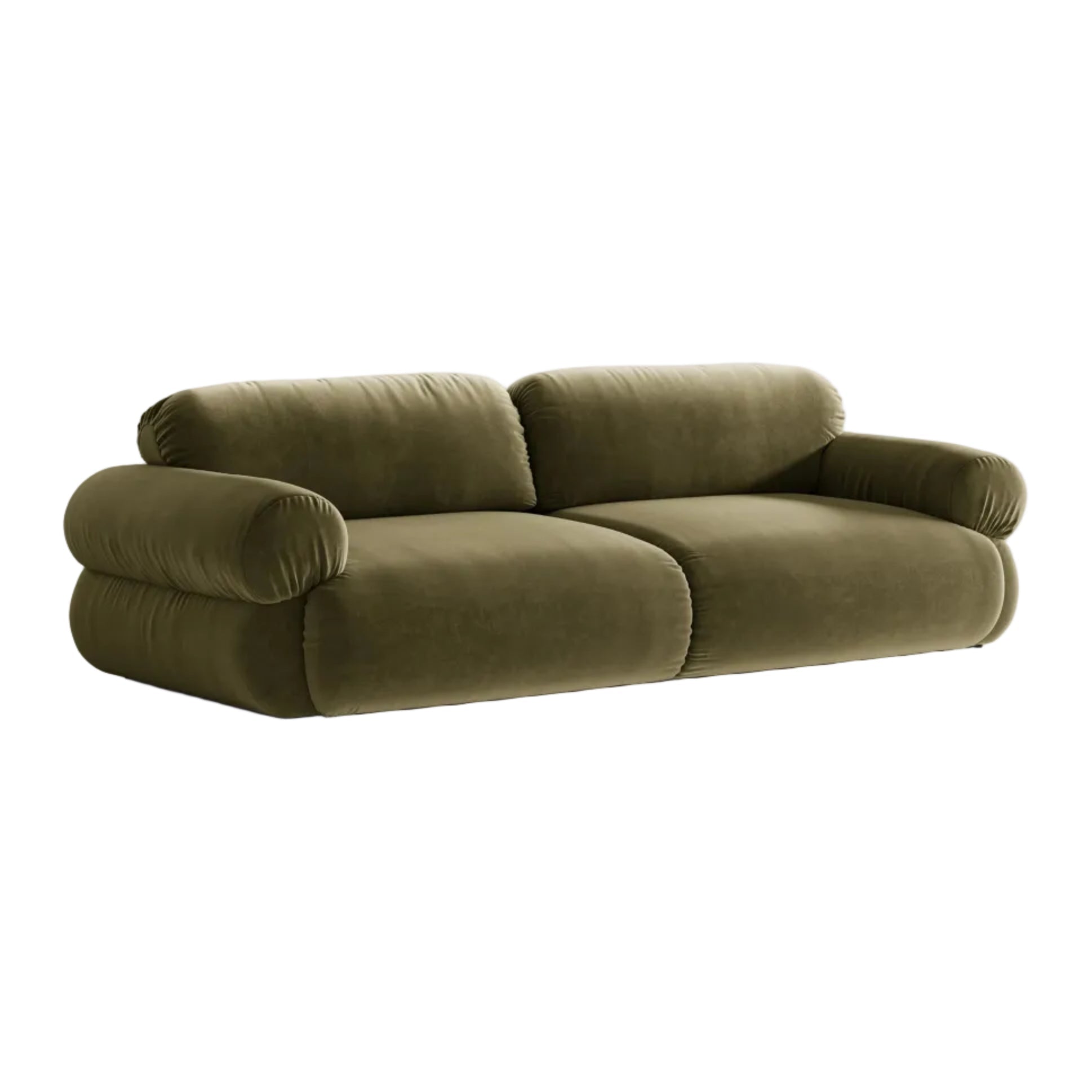 Sofa voor 4 personen, fluwelen OPHELIA in olijfgroen