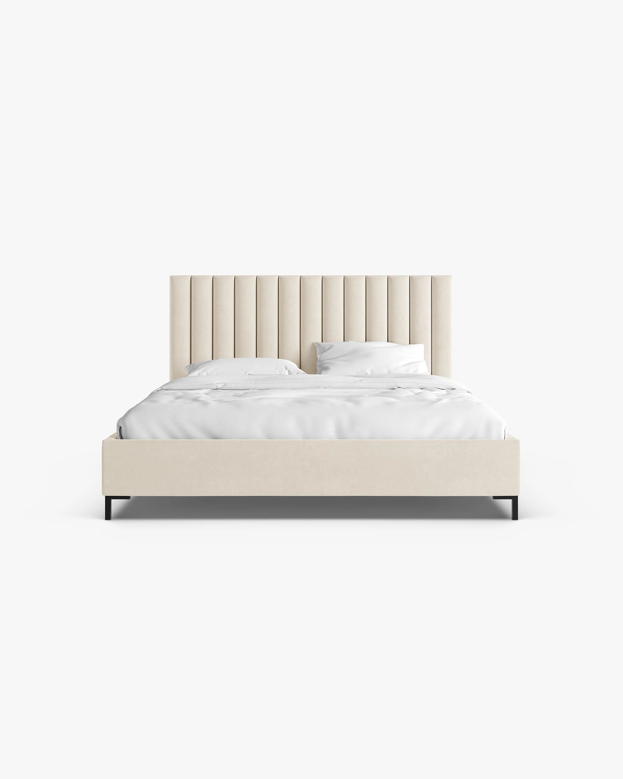 Velours bed met opbergruimte voor beddengoed ALLISON lichtbeige