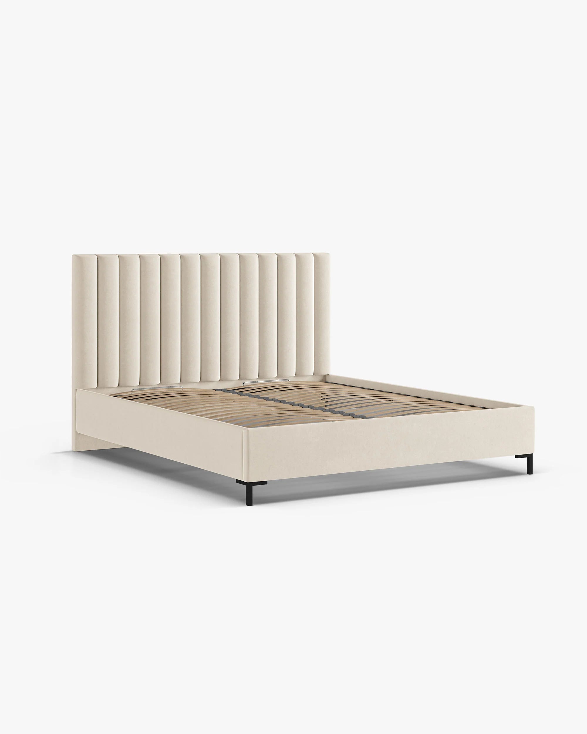Velours bed met opbergruimte voor beddengoed ALLISON lichtbeige