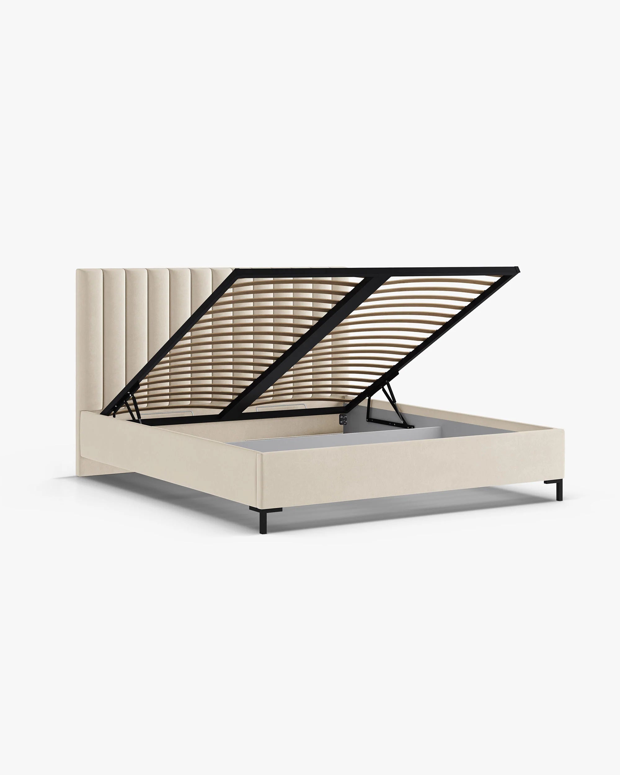 Velours bed met opbergruimte voor beddengoed ALLISON lichtbeige