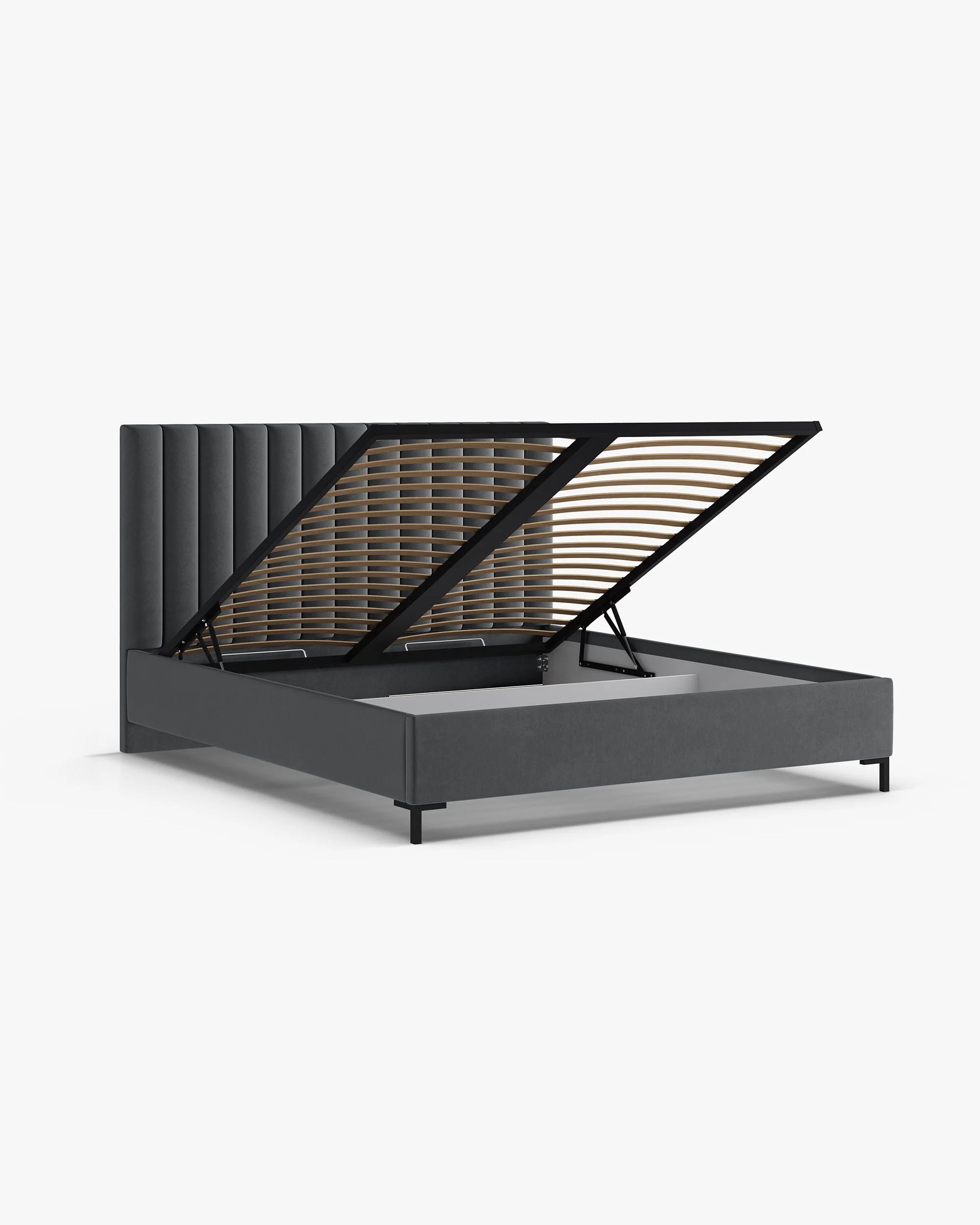 Fluwelen bed met opbergruimte voor beddengoed ALLISON donkergrijs
