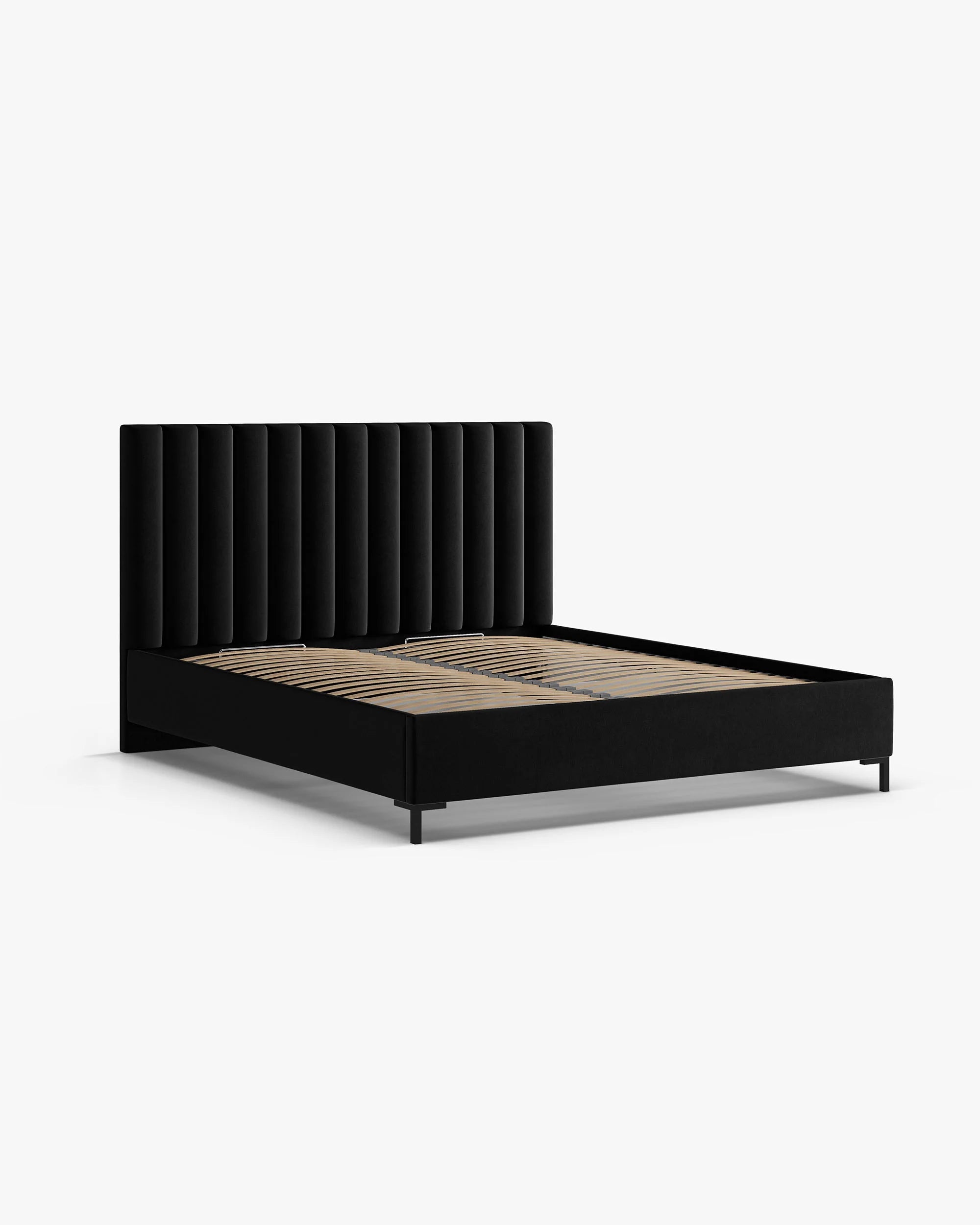 Velours bed met opbergruimte voor beddengoed ALLISON zwart