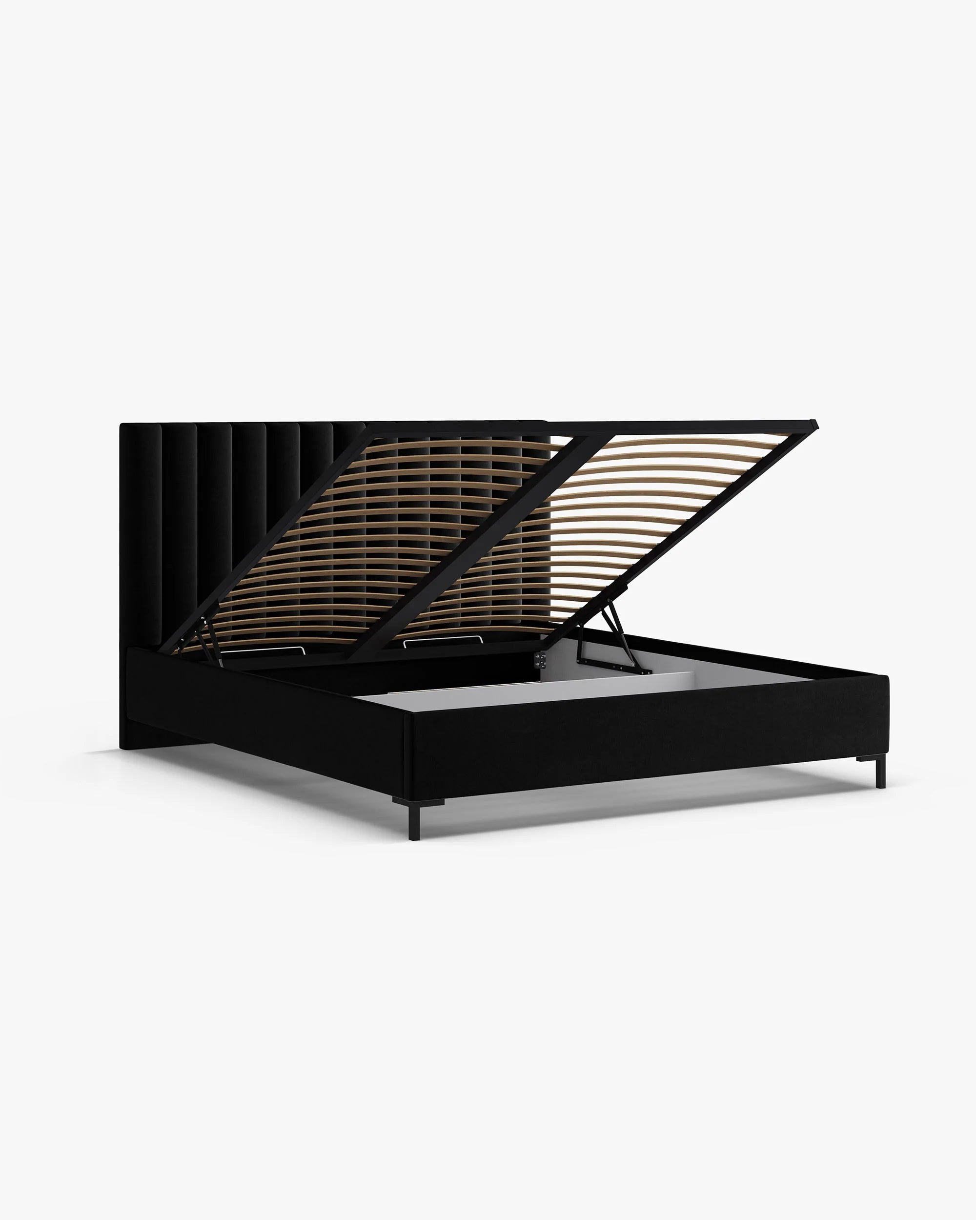 Velours bed met opbergruimte voor beddengoed ALLISON zwart