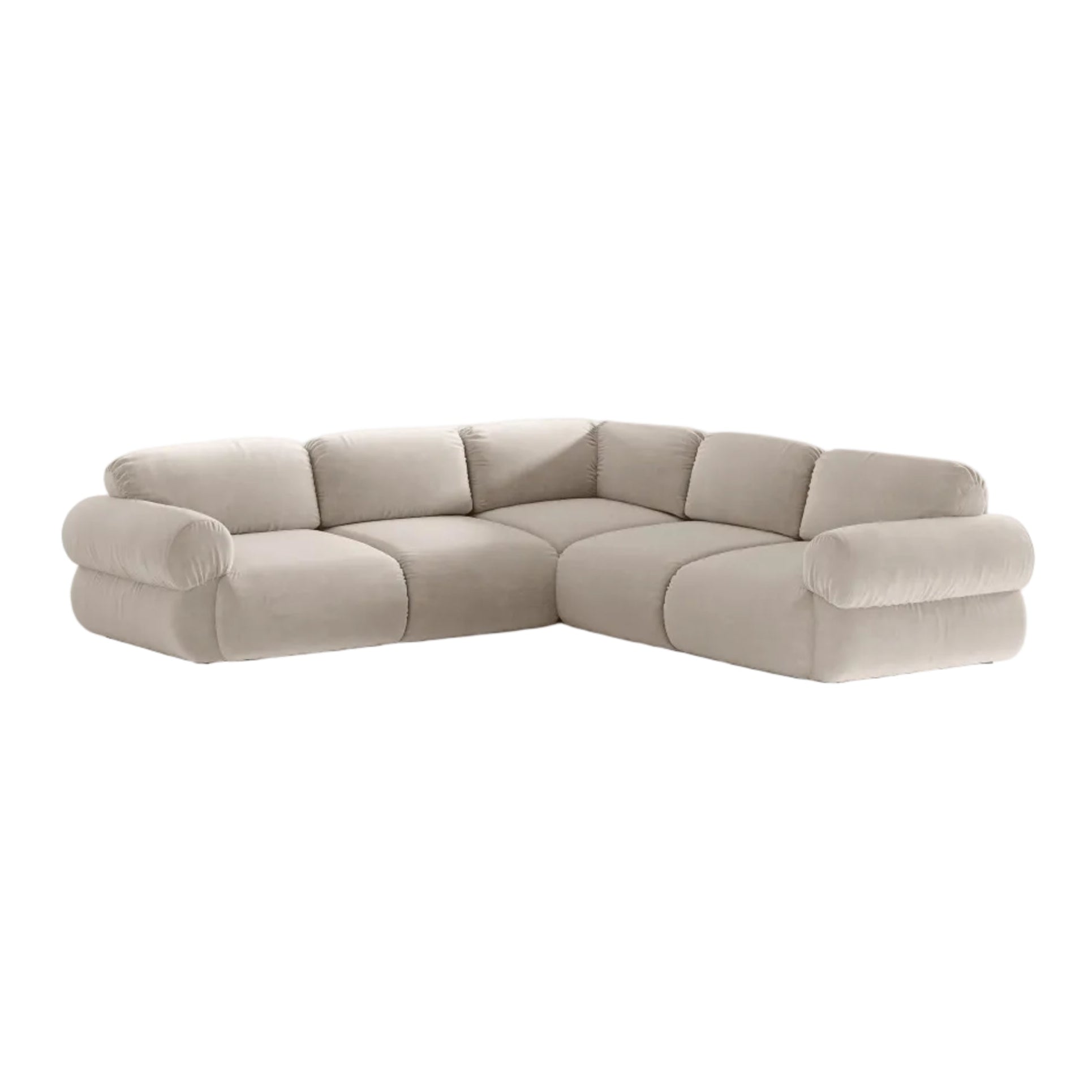 Symmetrische fluwelen hoekbank OPHELIA beige