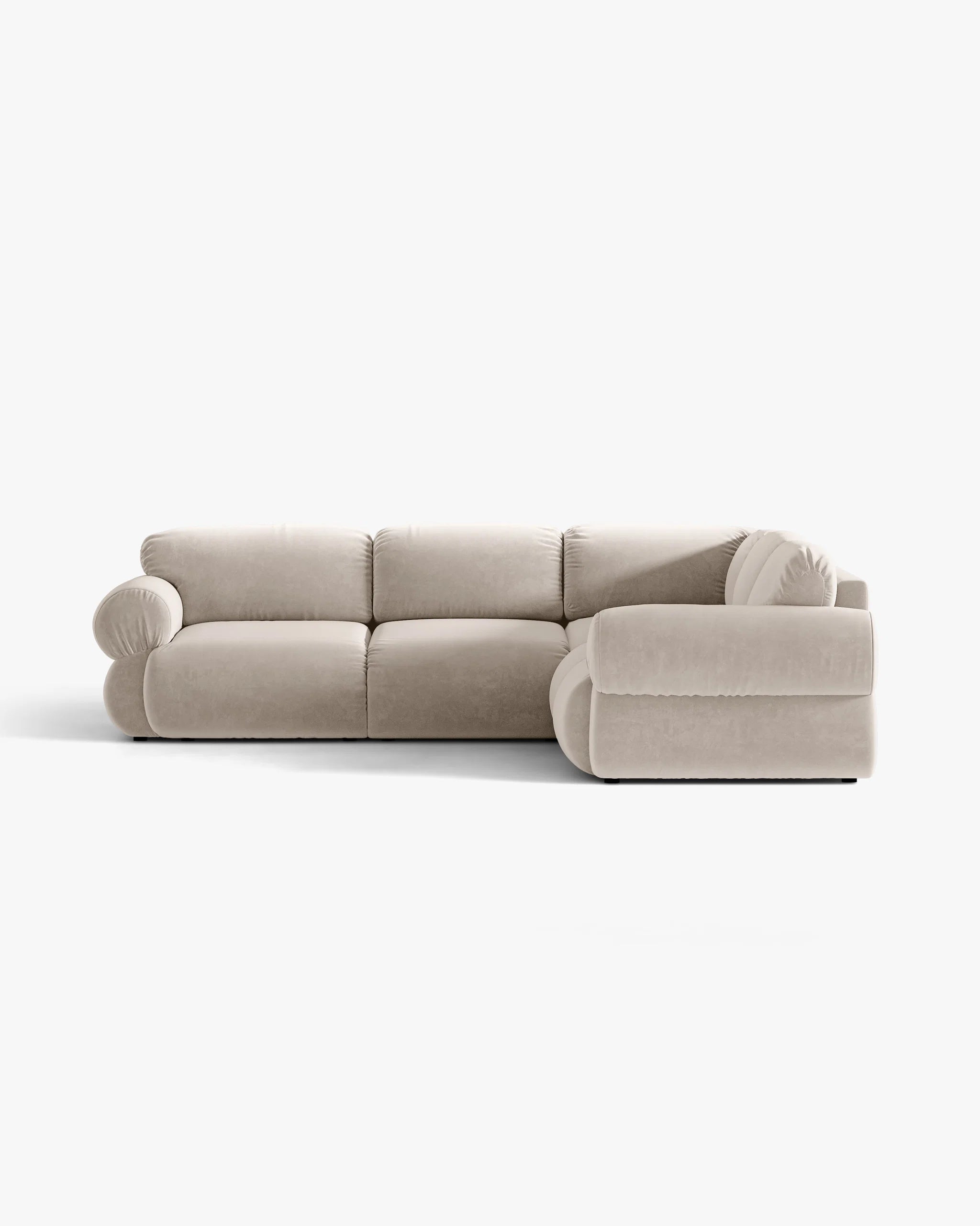 Symmetrische fluwelen hoekbank OPHELIA beige