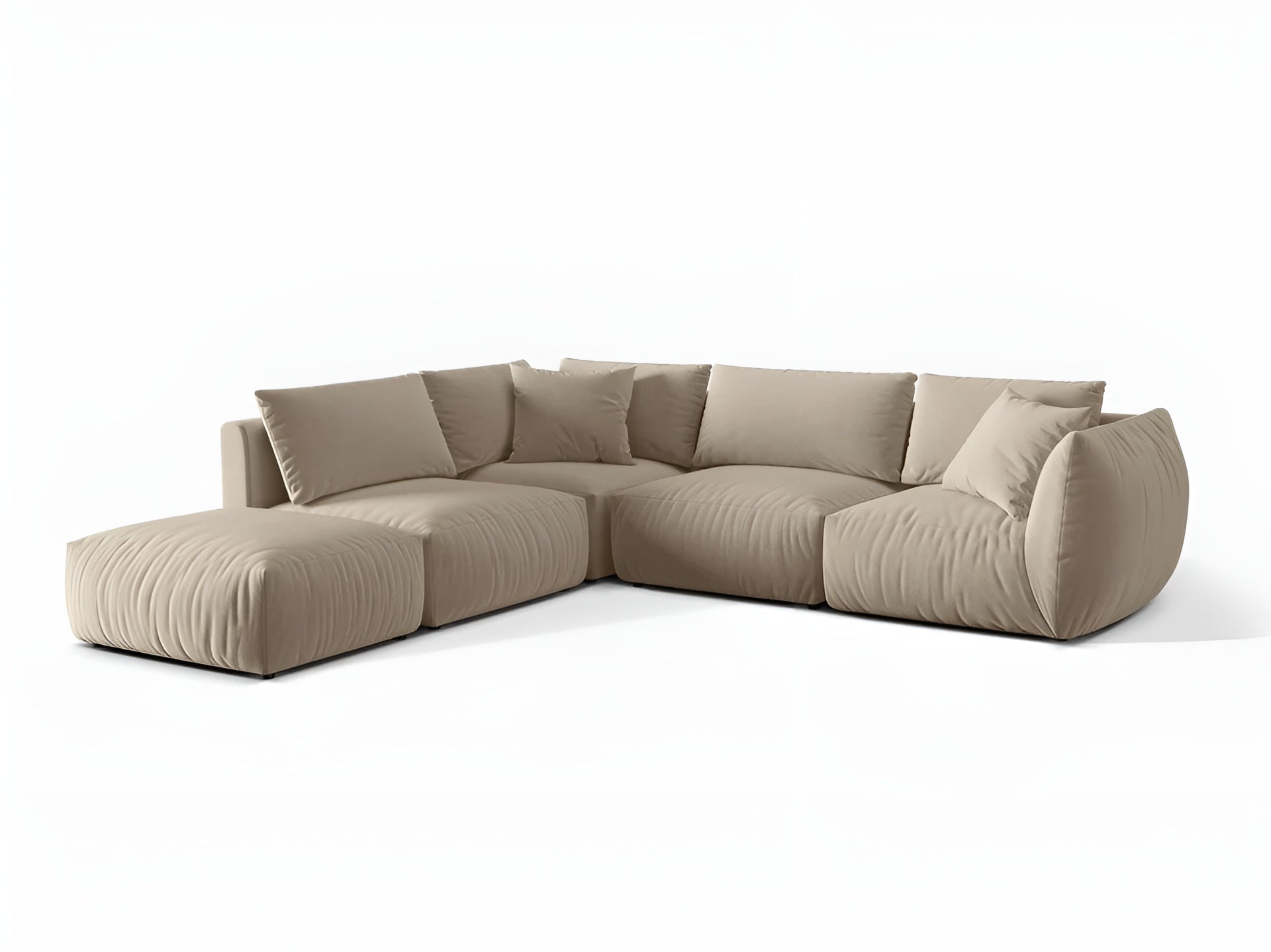 Left-facing 4-seater velvet modular corner sofa CHRIS ecru