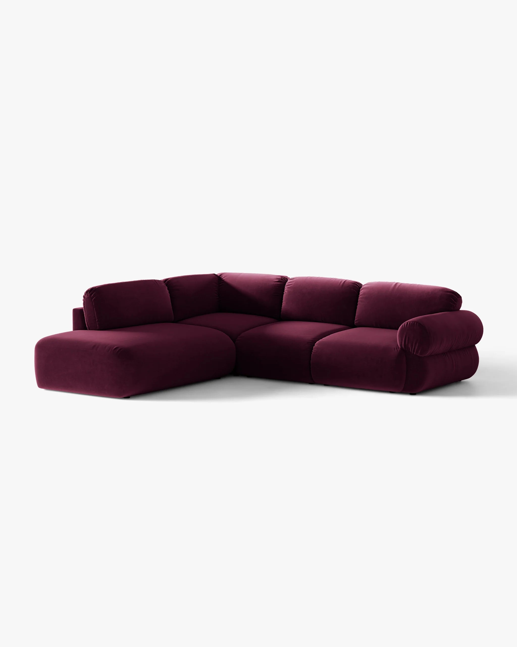 Velvet hoekbank links OPHELIA bordeaux