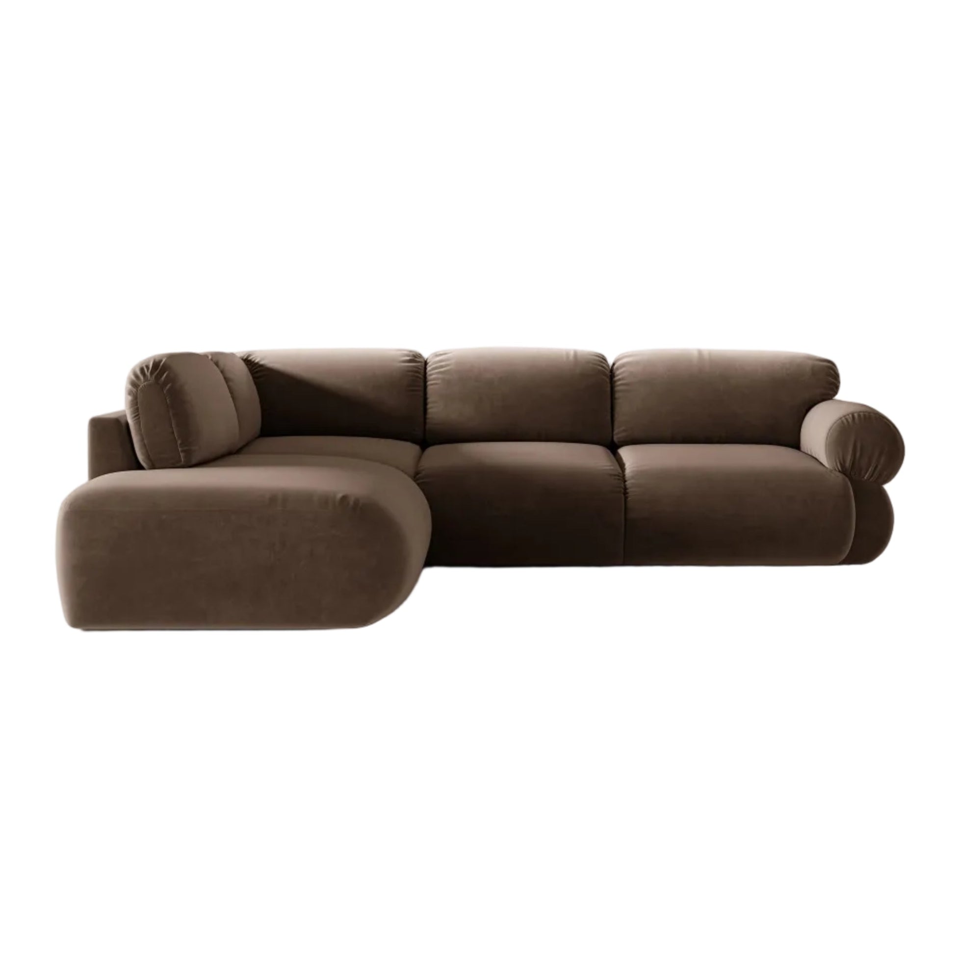 Velours hoekbank links OPHELIA chocolade