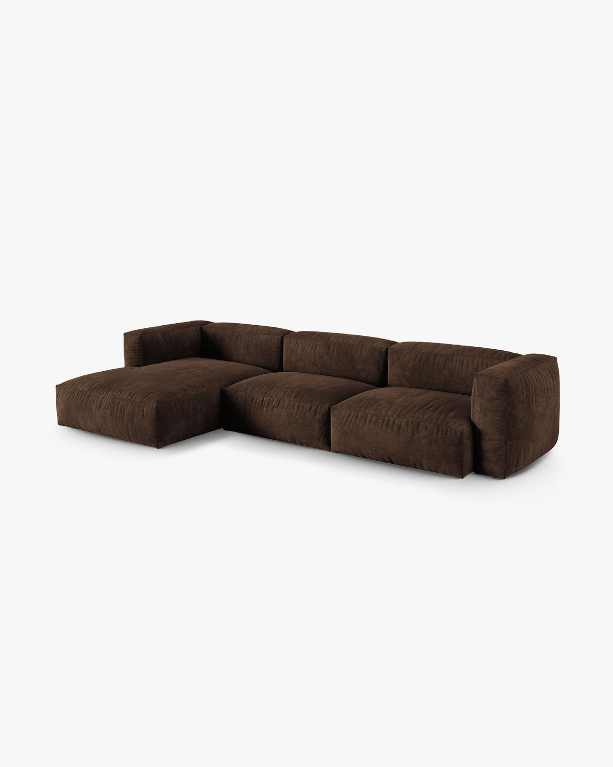 Links georiënteerde 3-zits velvet hoekbank MARTINA XL chocolade