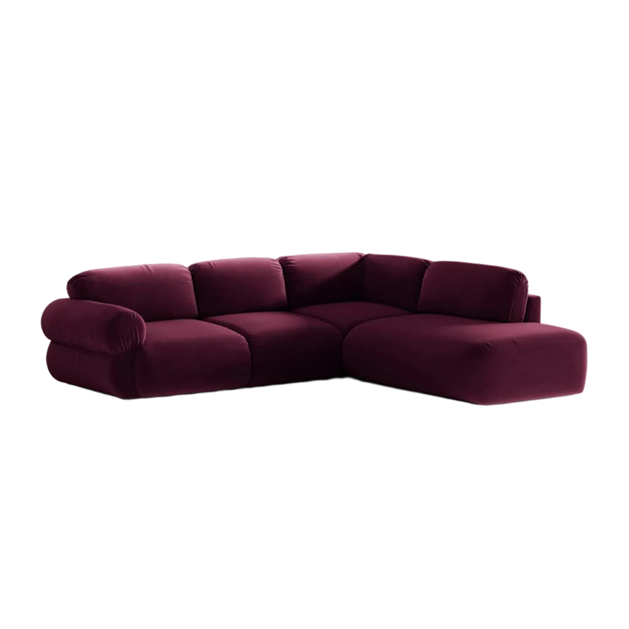 Velvet hoekbank rechts OPHELIA bordeauxrood