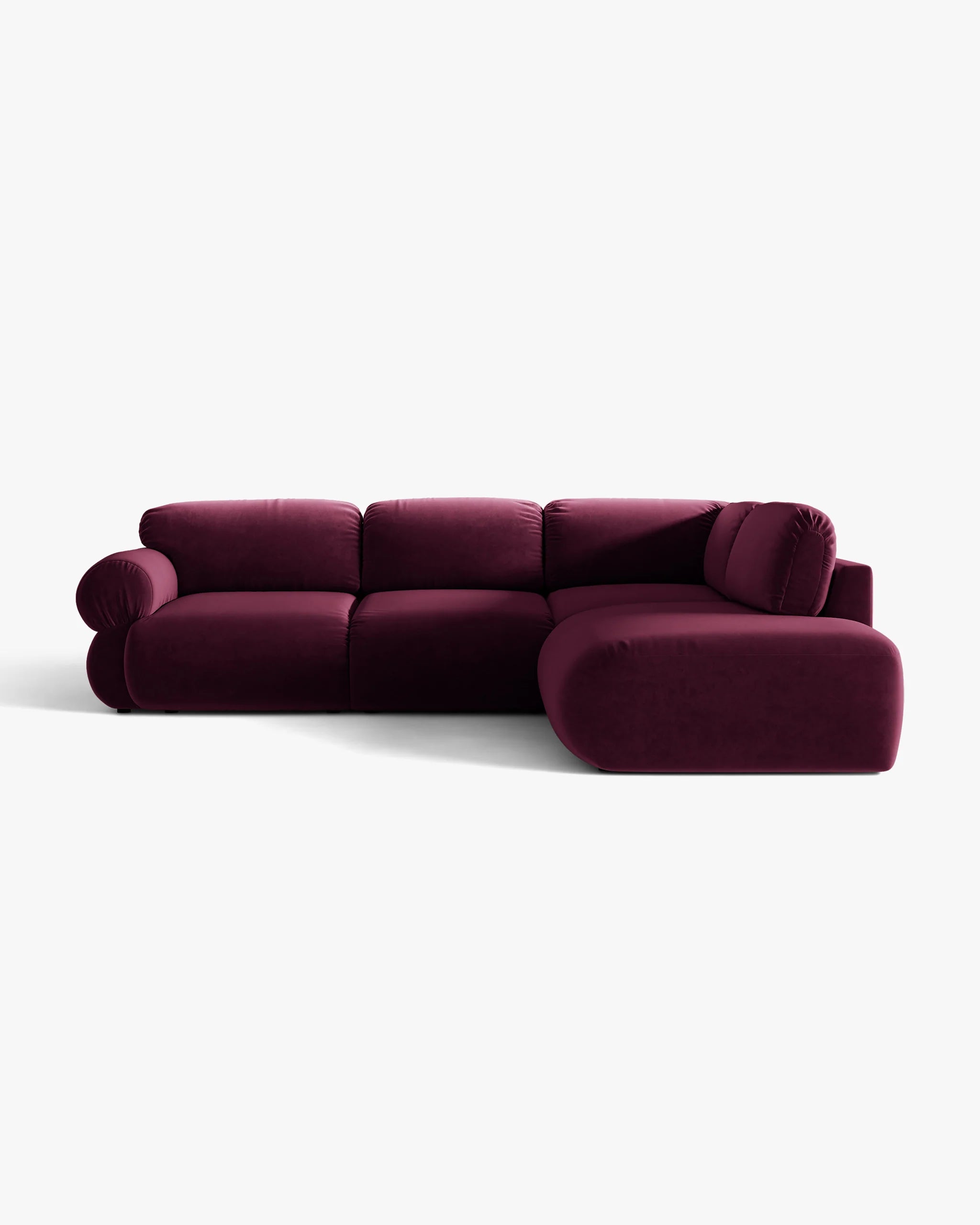 Velvet hoekbank rechts OPHELIA bordeauxrood