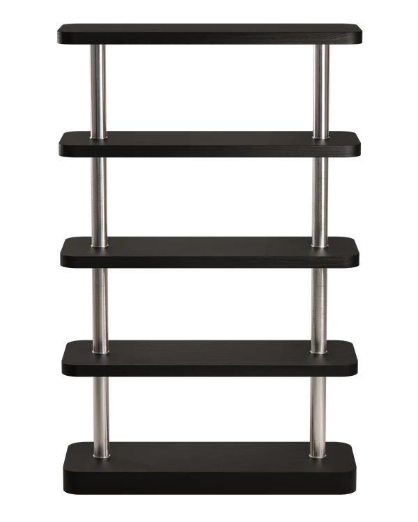 Modulaire kast in zwart fineer met stalen elementen