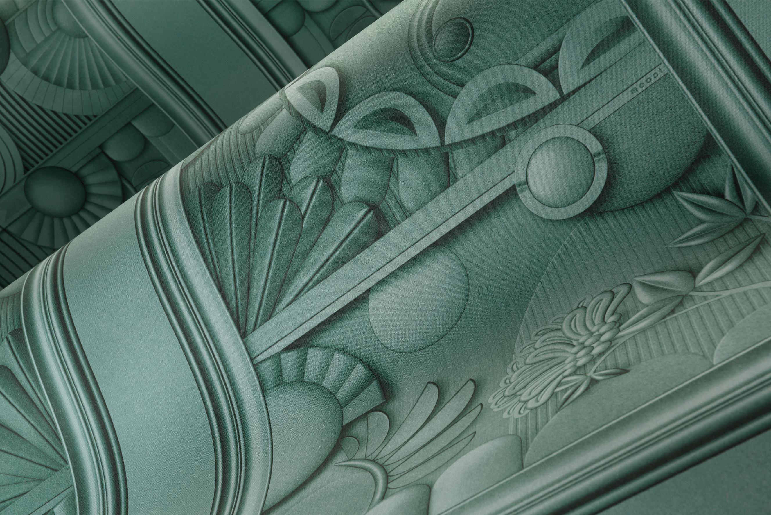 Art Deco Textile Mural GREENHOUSE GATHERING Dark Green