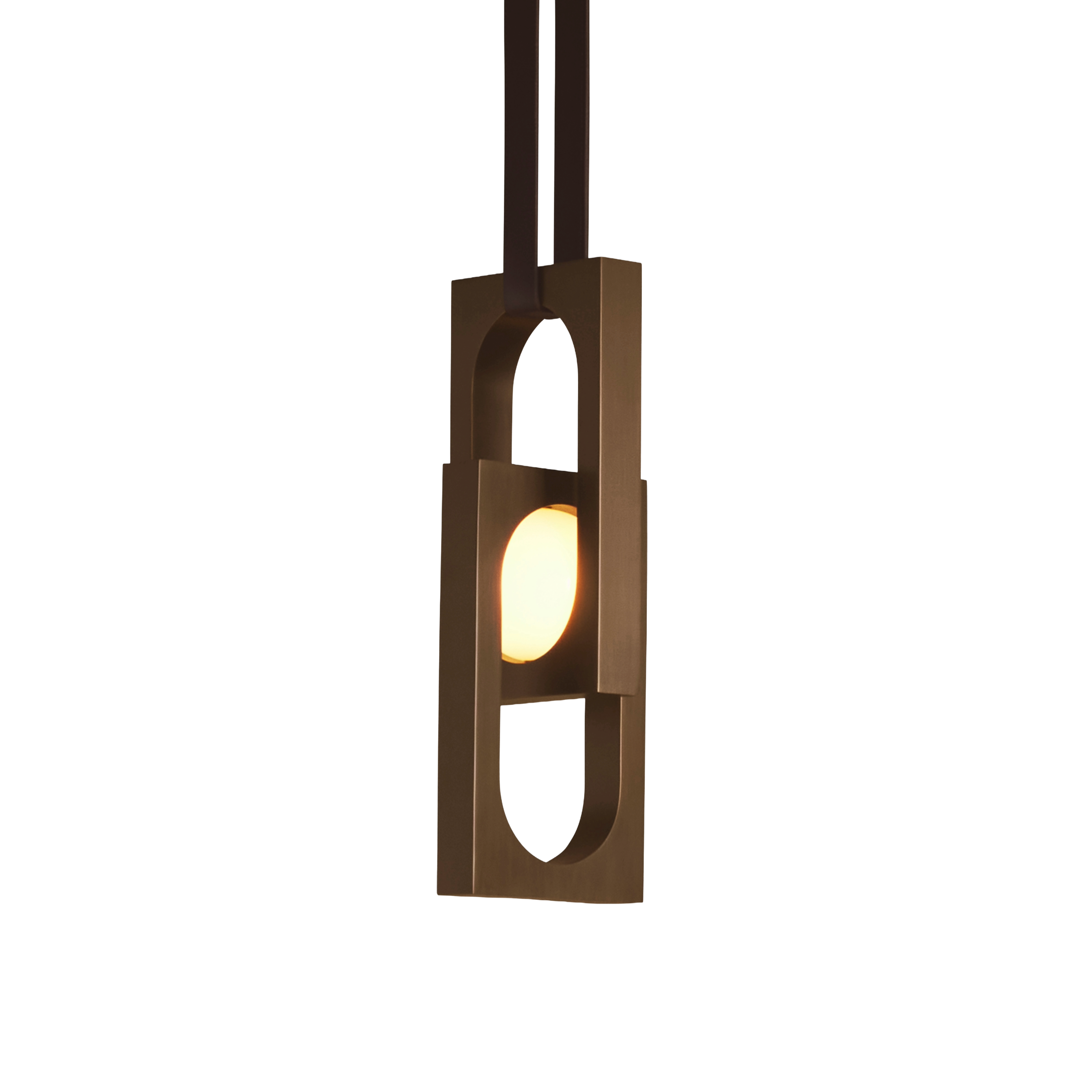 Hanglamp MYTHOS DUO met opalen glazen kap en zwart messing.