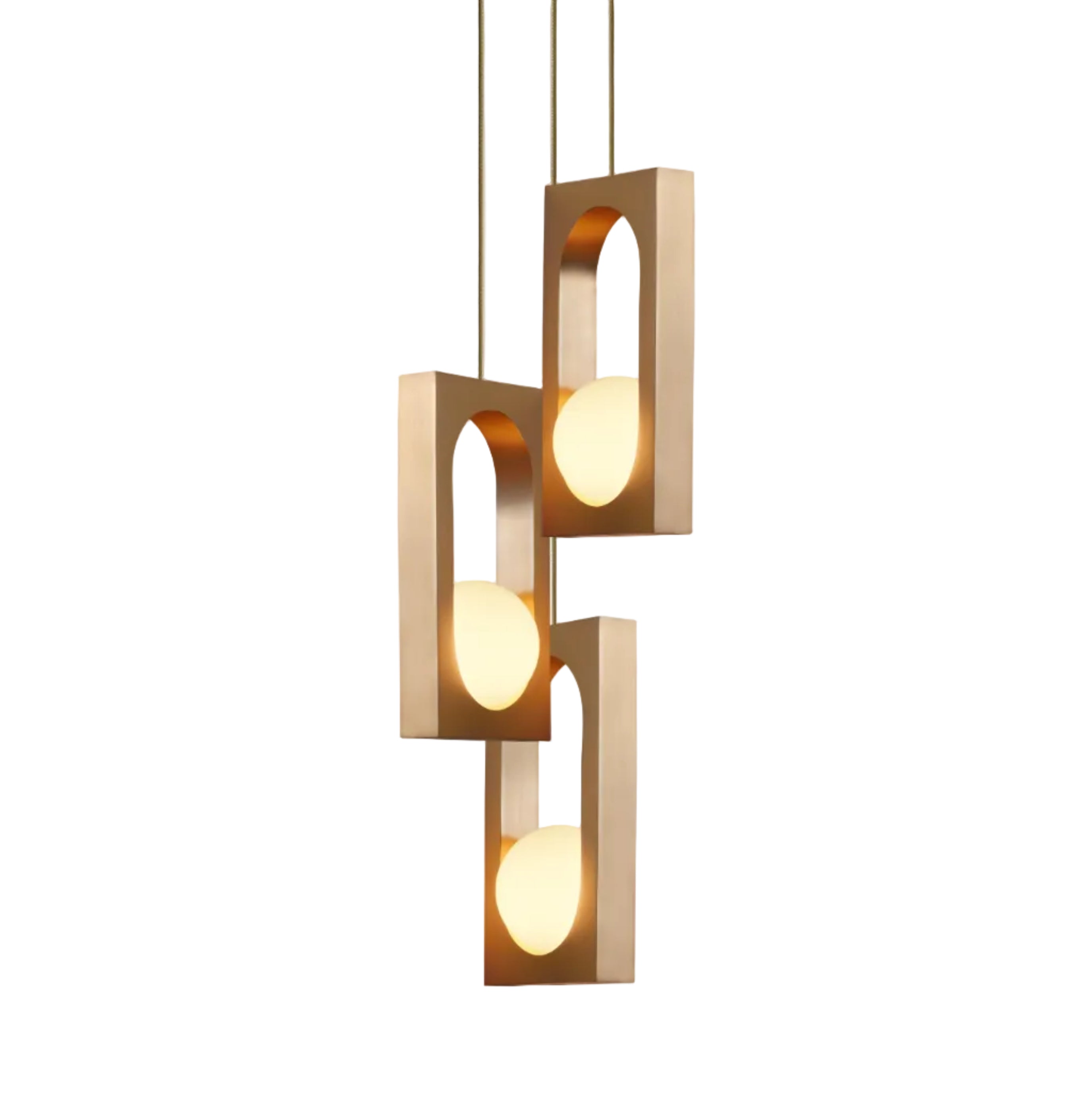 Hanglamp 3-punts MYTHOS met opaal glazen kap en messing.