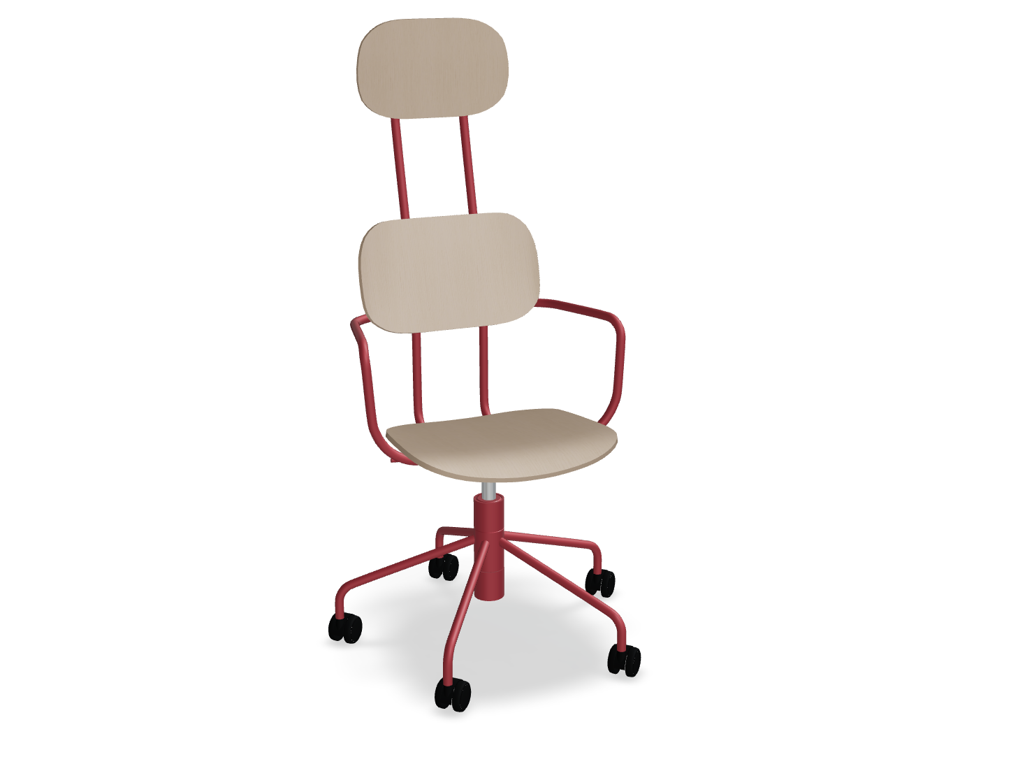 Krzesło z zagłówkiem NEW SCHOOL regulowana podstawa czerwony [Milena] MDD jasny jesion kółka do miękkie powierzchni  Eye on Design