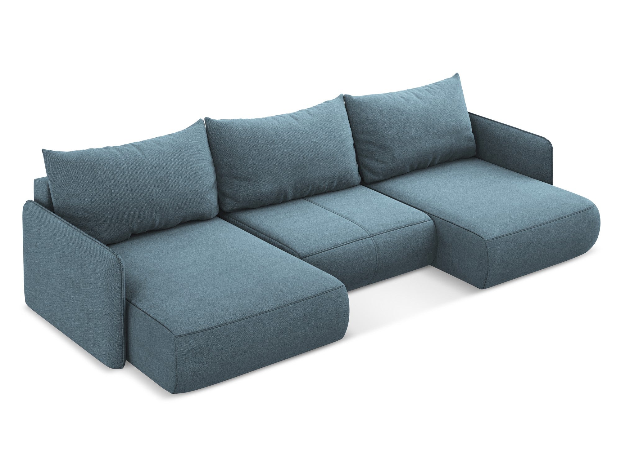 Panoramatische Eckcouch mit Schlaf-Funktion NANEA hellblau