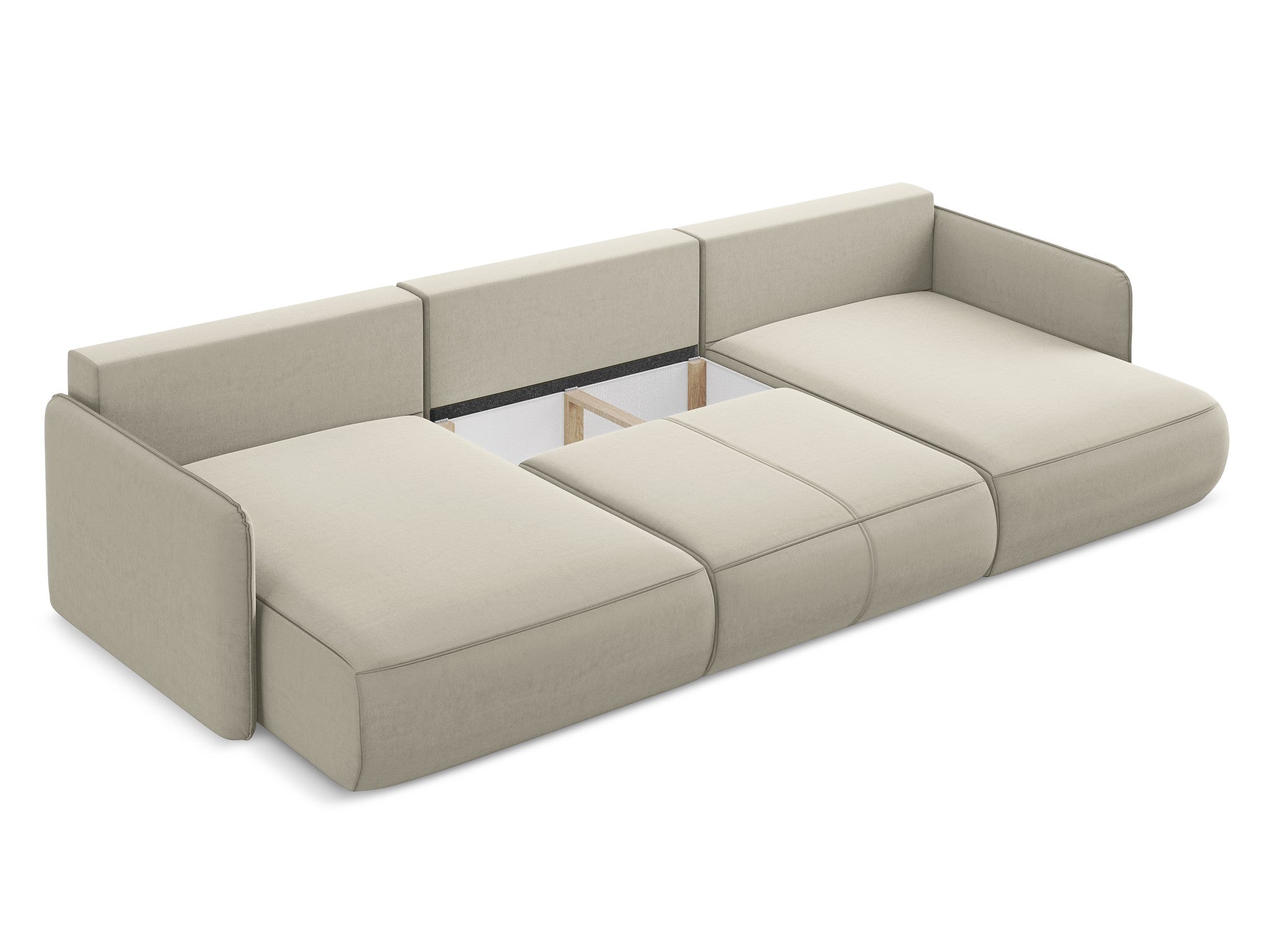 Panoramischer Samt-Ecksofa mit Schlaf-Funktion NANEA perlmuttfarben