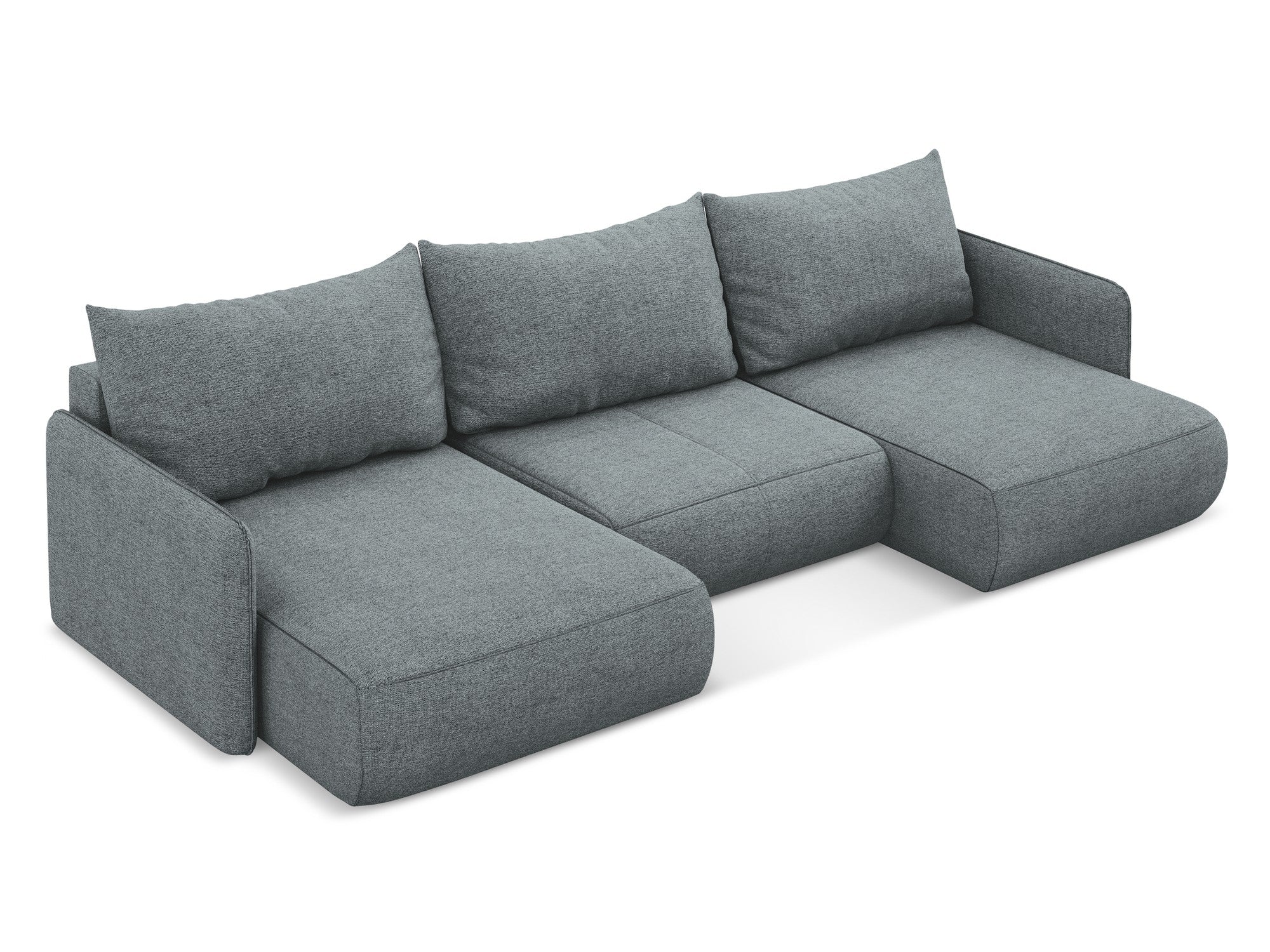 Panoramische hoekbank met slaapfunctie NANEA in denimblauw chenille