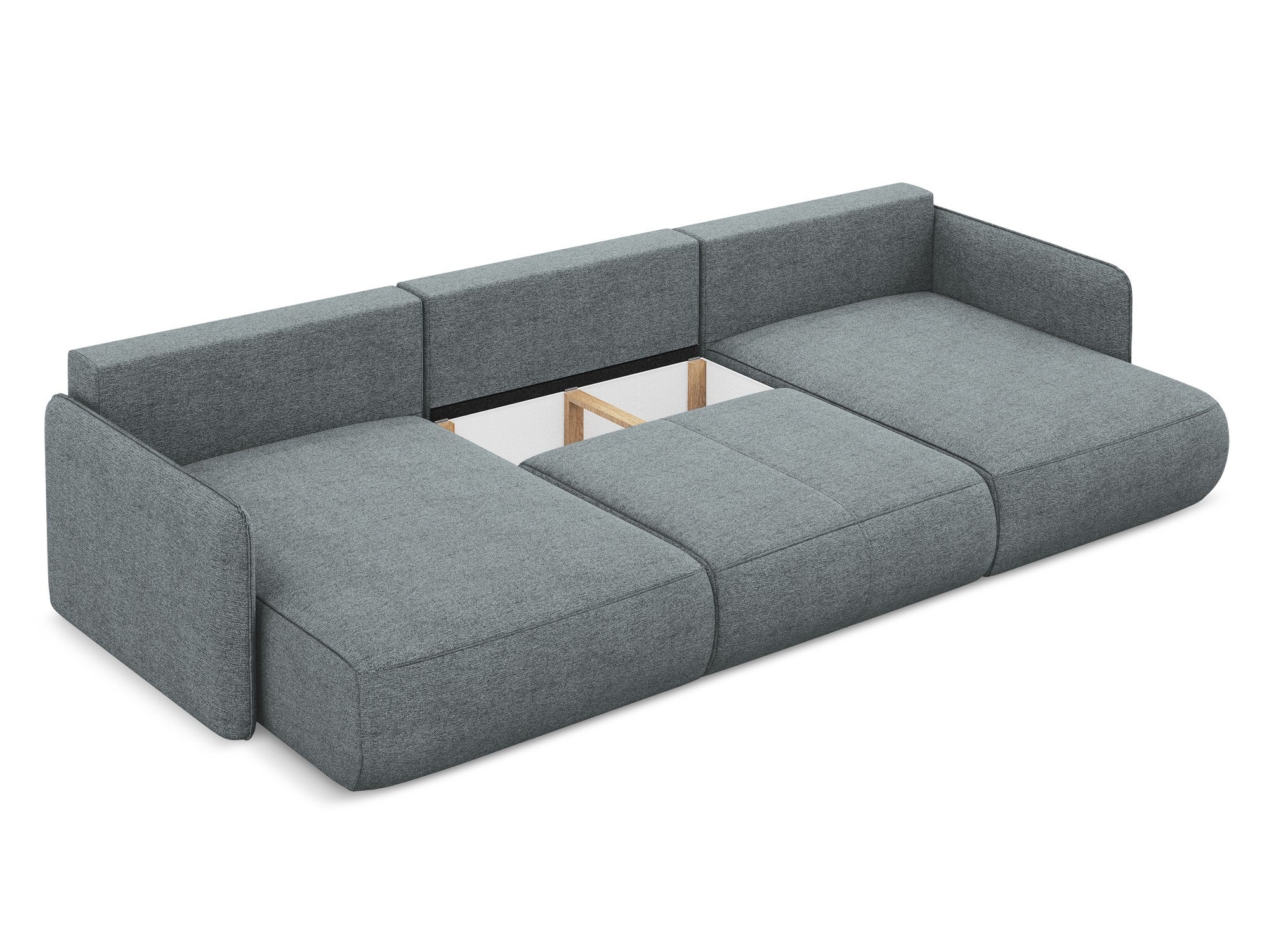 Panoramische hoekbank met slaapfunctie NANEA in denimblauw chenille