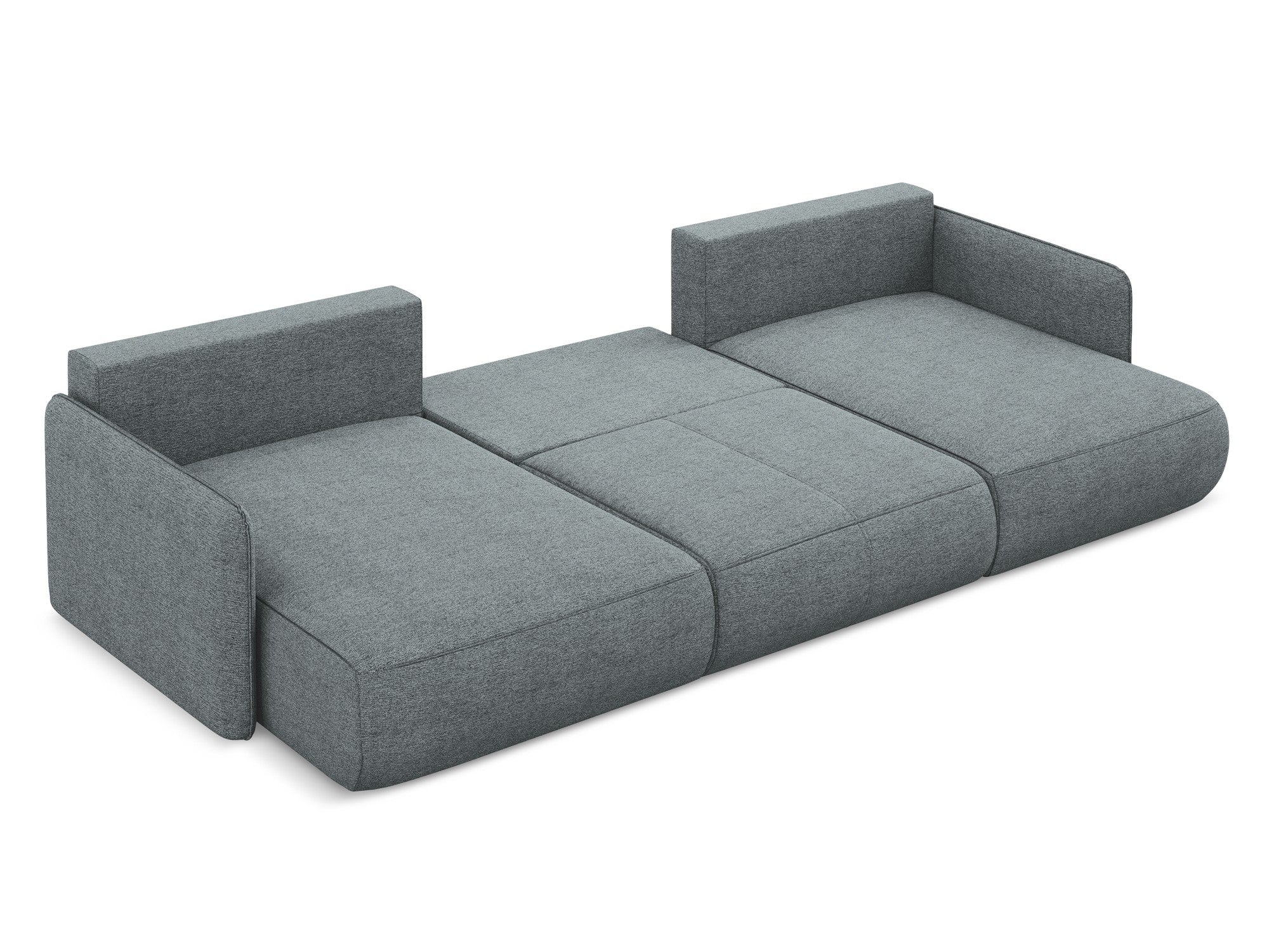 Panoramische hoekbank met slaapfunctie NANEA in denimblauw chenille