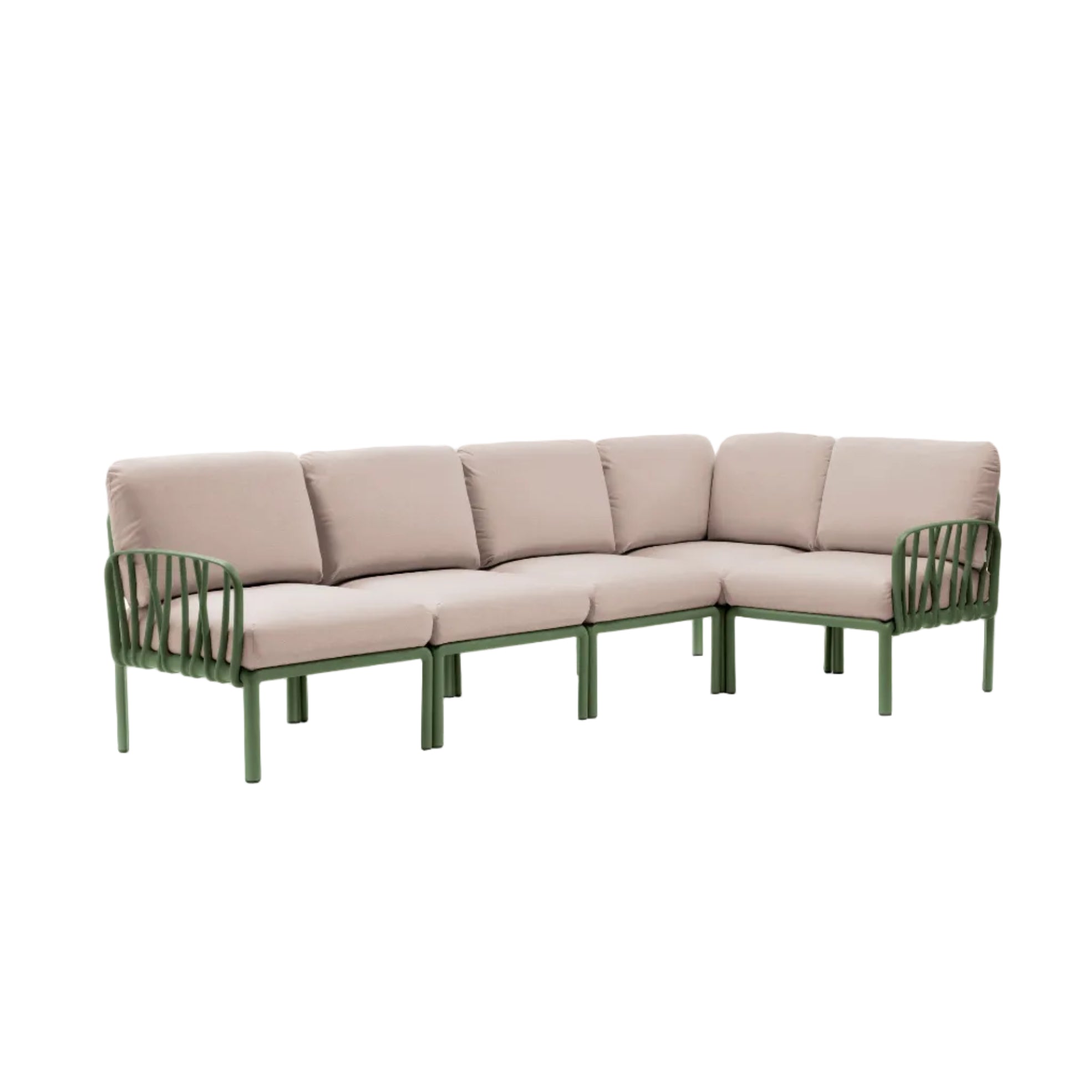 Modularer Außen-Ecksofa KOMODO 5 beige Sunbrella® mit grüner Agave-Basis